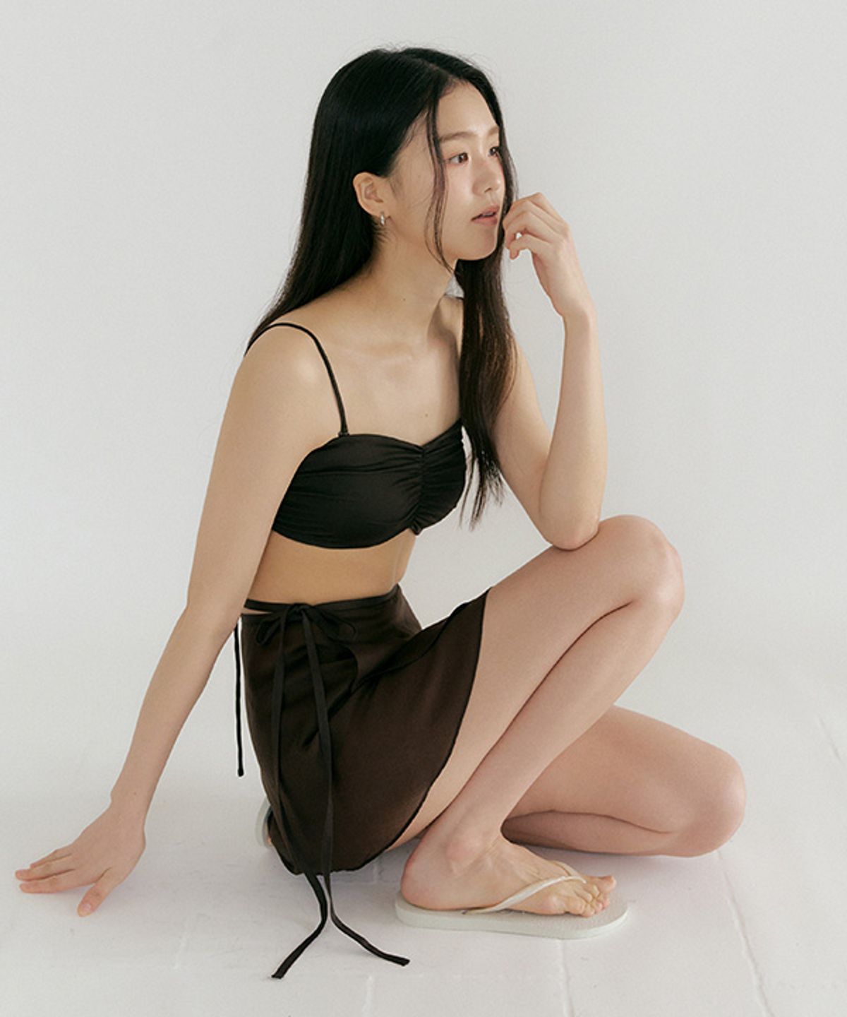 링서울(LINGSEOUL) sheer layered wrap skirt-brown