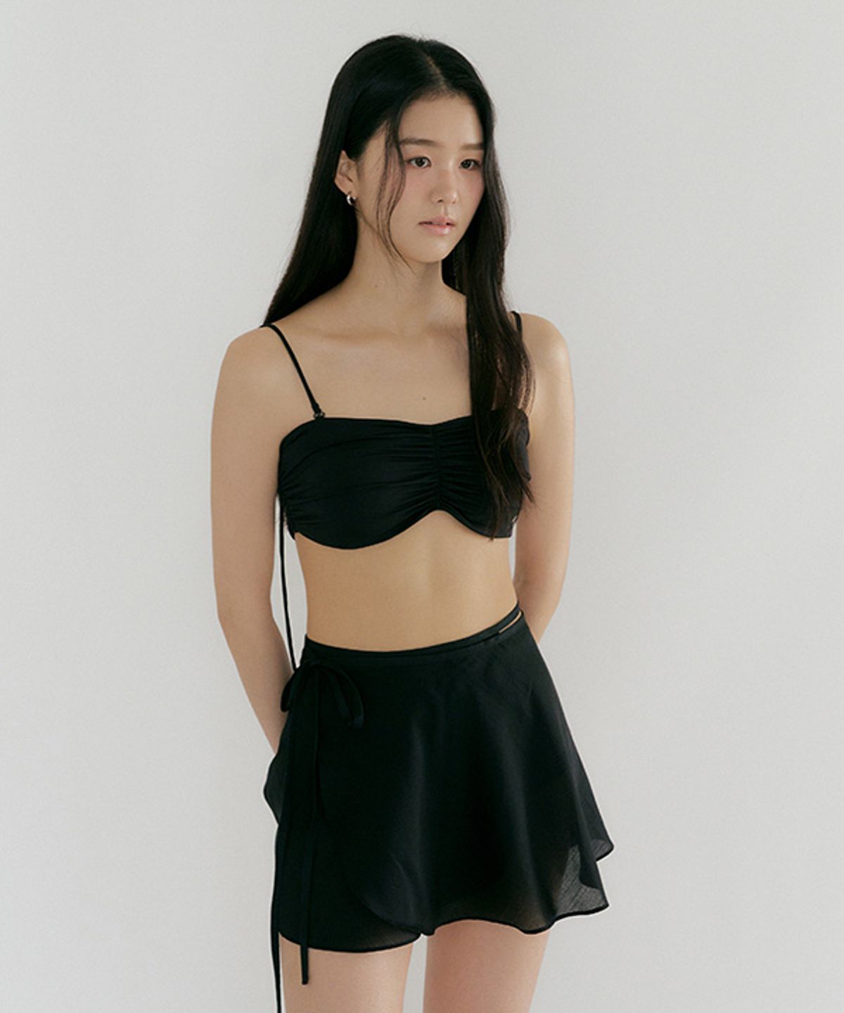 링서울(LINGSEOUL) sheer layered wrap skirt-black