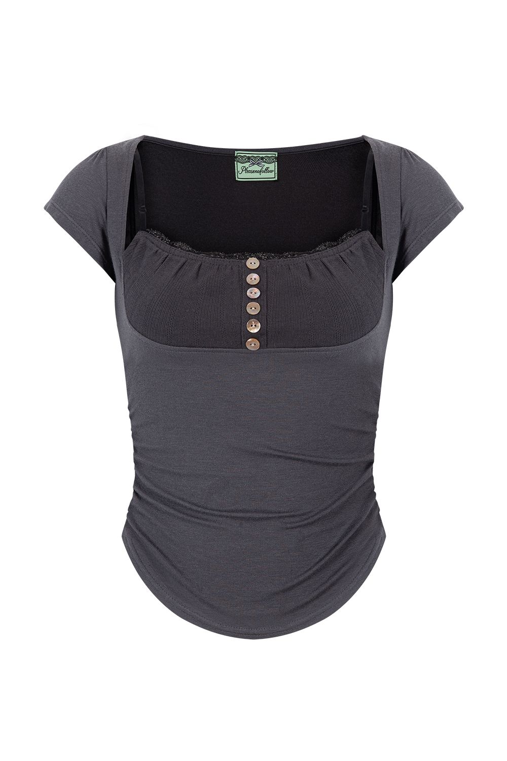 ●PLEASENOFOLLOW● Katie Button Baby Top MUSINSA | PLEASENOFOLLOW Katie Button Baby Top (Charcoal)