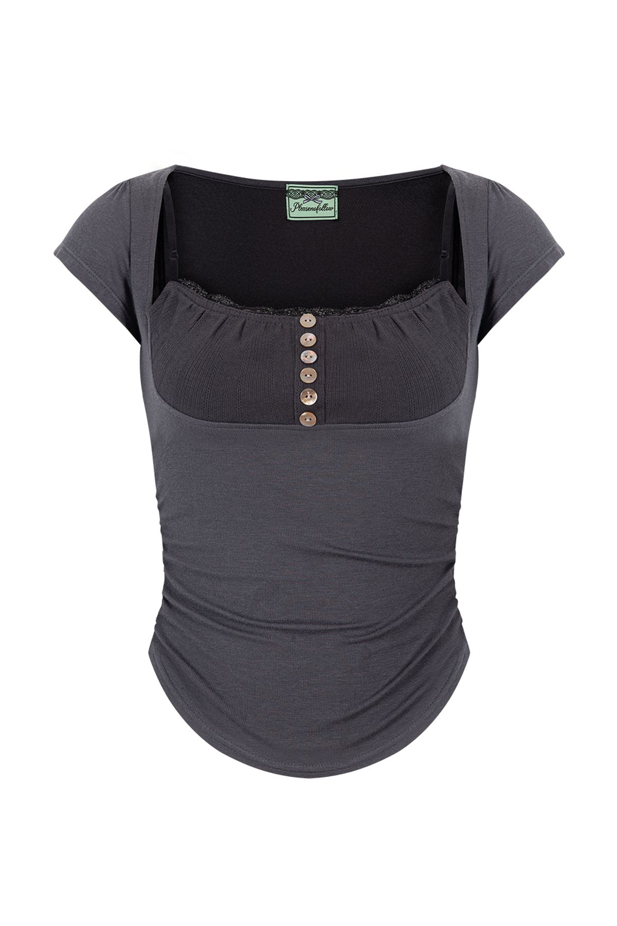 플리즈노팔로우(PLEASENOFOLLOW) Katie Button Baby Top (Charcoal)