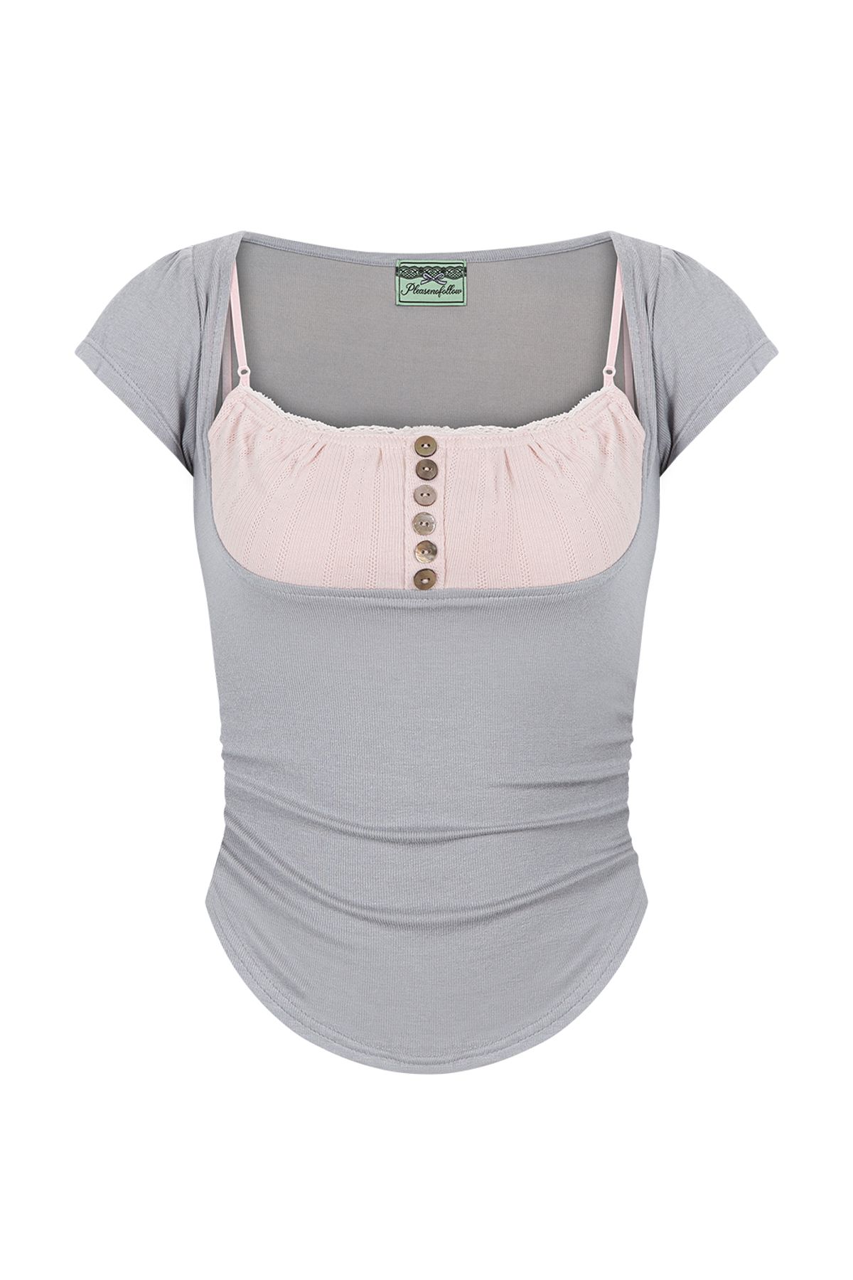 플리즈노팔로우(PLEASENOFOLLOW) Katie Button Baby Top (Grey)
