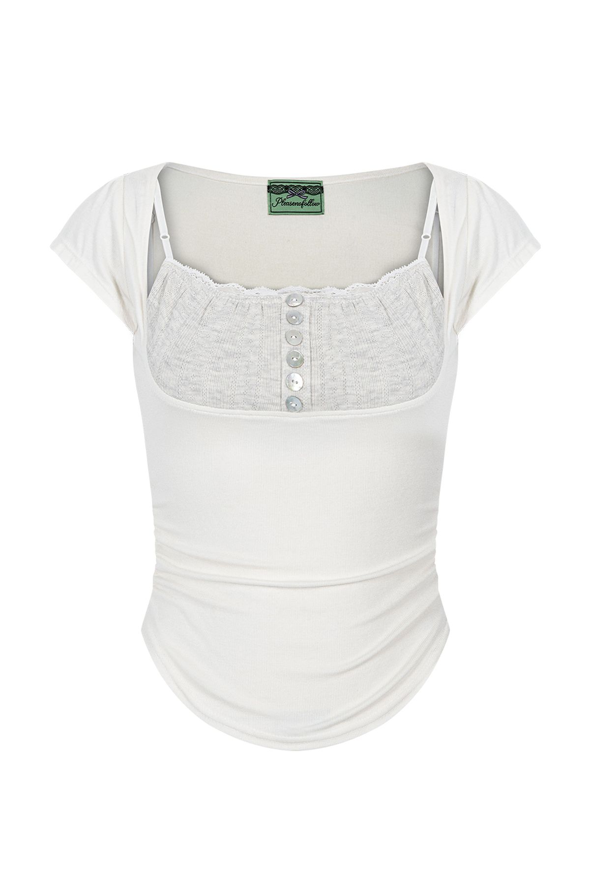 플리즈노팔로우(PLEASENOFOLLOW) Katie Button Baby Top (Cream)