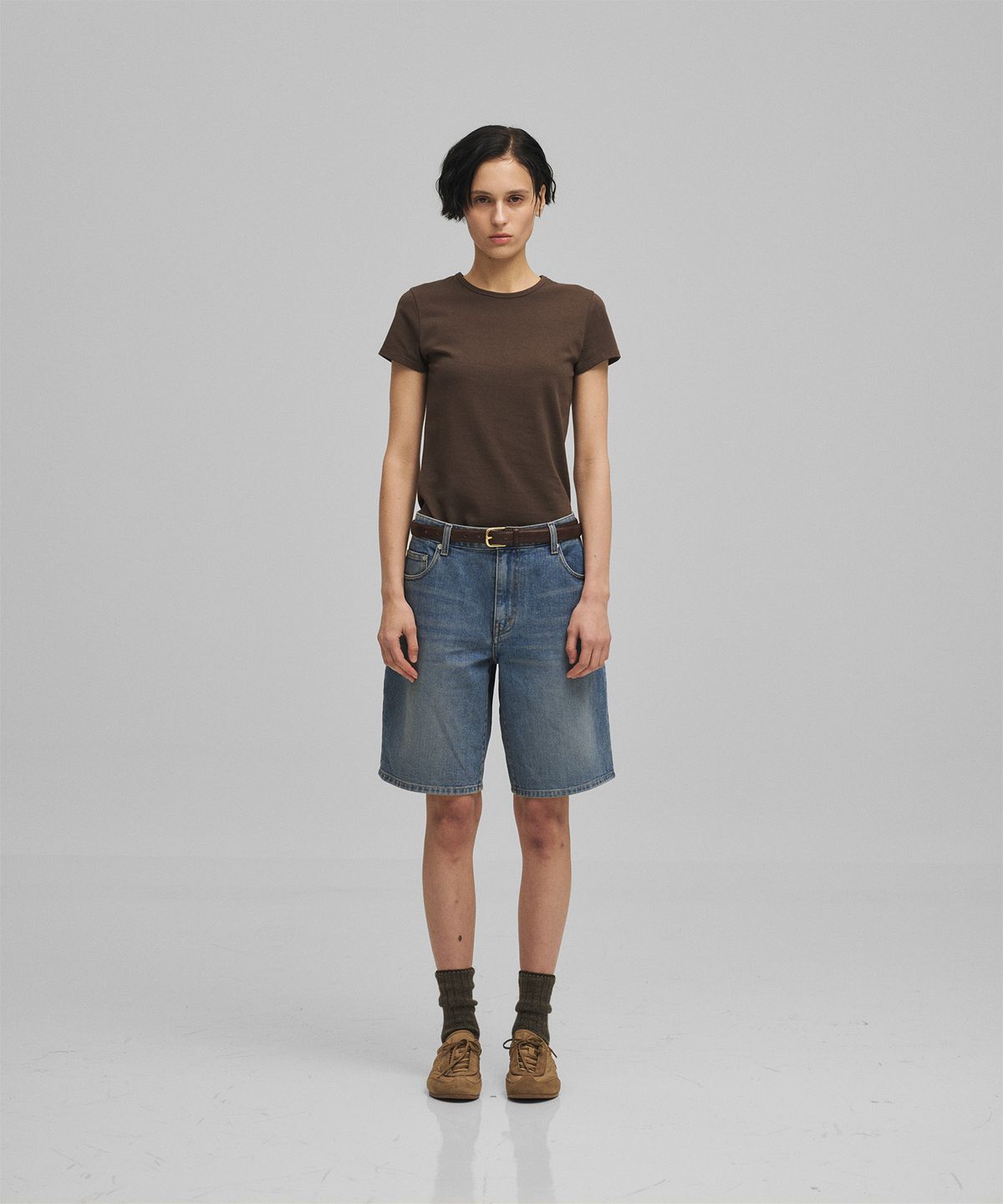 어나더오피스 우먼(ANOTHER OFFICE WOMEN) w. Kuroki Denim Half Pants (Mid Blue)