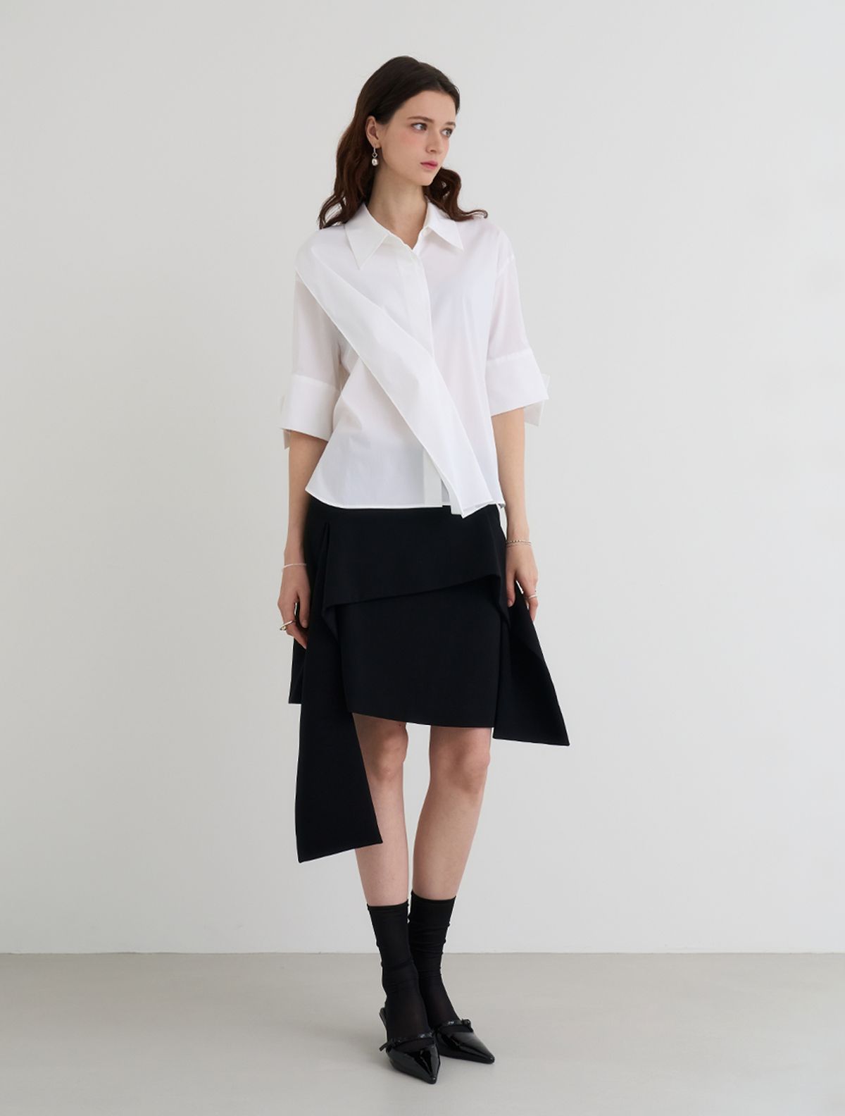 르이엘(LE YIEL) Overlap Shirt Blouse_White 오버랩 셔츠 블라우스_화이트