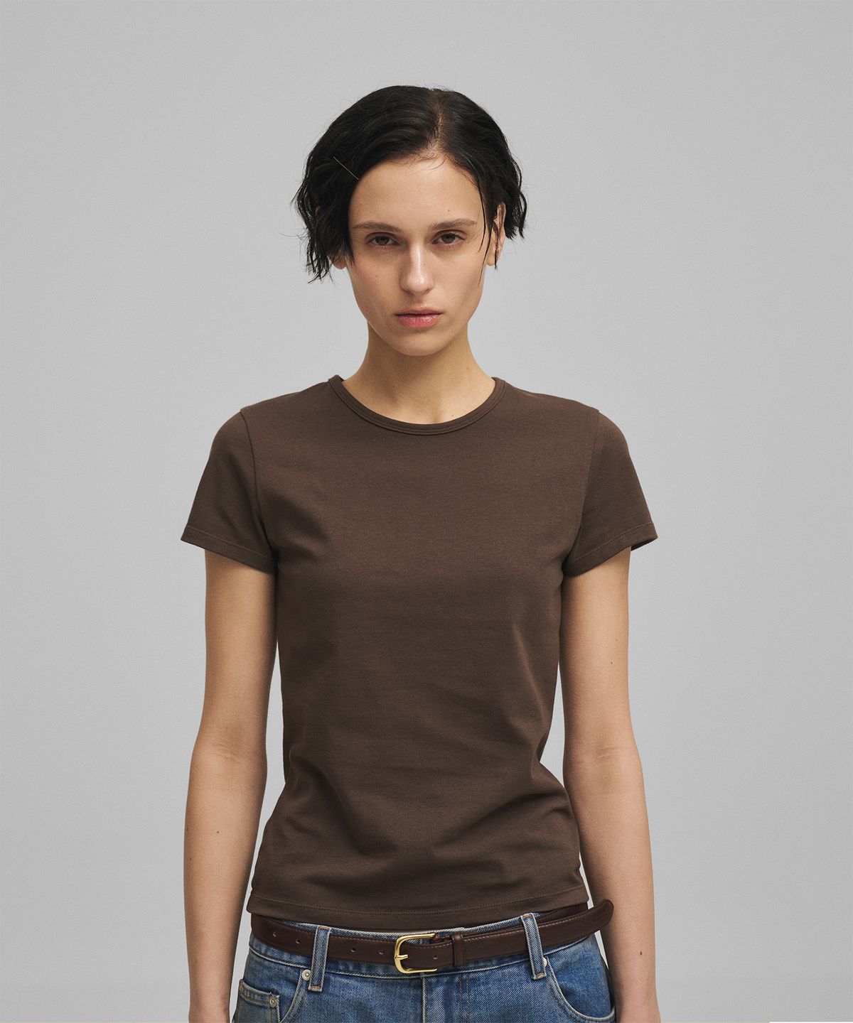 어나더오피스 우먼(ANOTHER OFFICE WOMEN) w. Stretch Slimfit Tee (Brown)