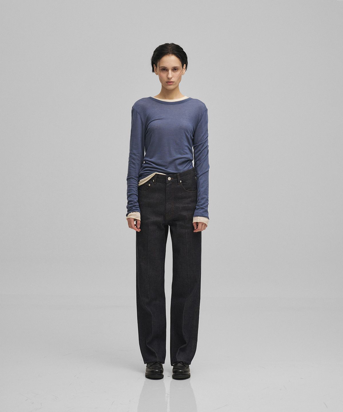 어나더오피스 우먼(ANOTHER OFFICE WOMEN) w. Tencel Sheer Rib Tee (Smoky Blue)