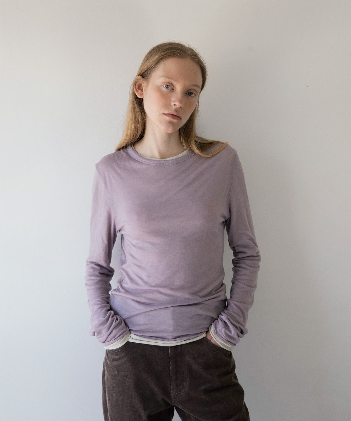 어나더오피스 우먼(ANOTHER OFFICE WOMEN) w. Tencel Sheer Rib Tee (Morado)
