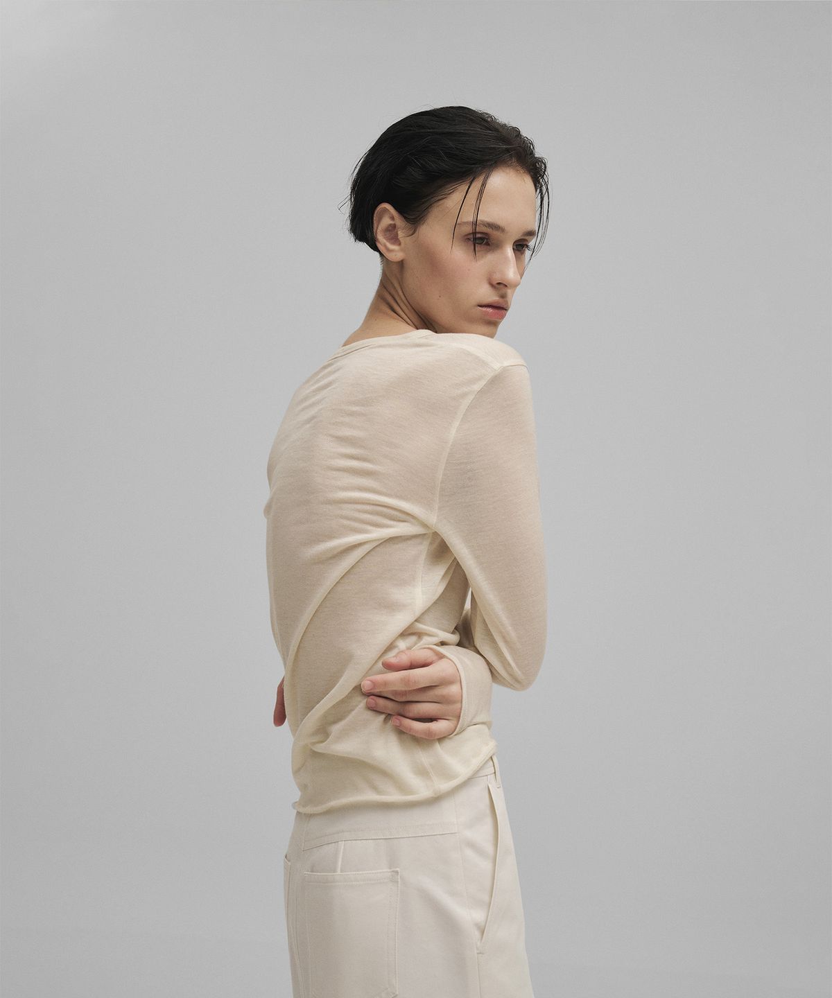 어나더오피스 우먼(ANOTHER OFFICE WOMEN) w. Tencel Sheer Rib Tee (Ecru)