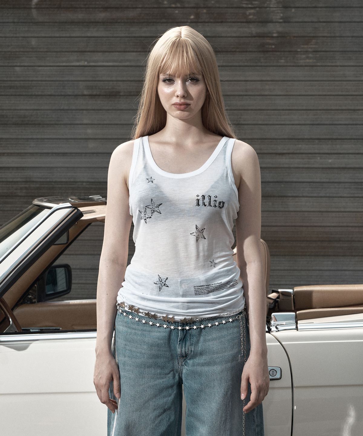 일리오(ILLIO) White vintage star tencel sleeveless top