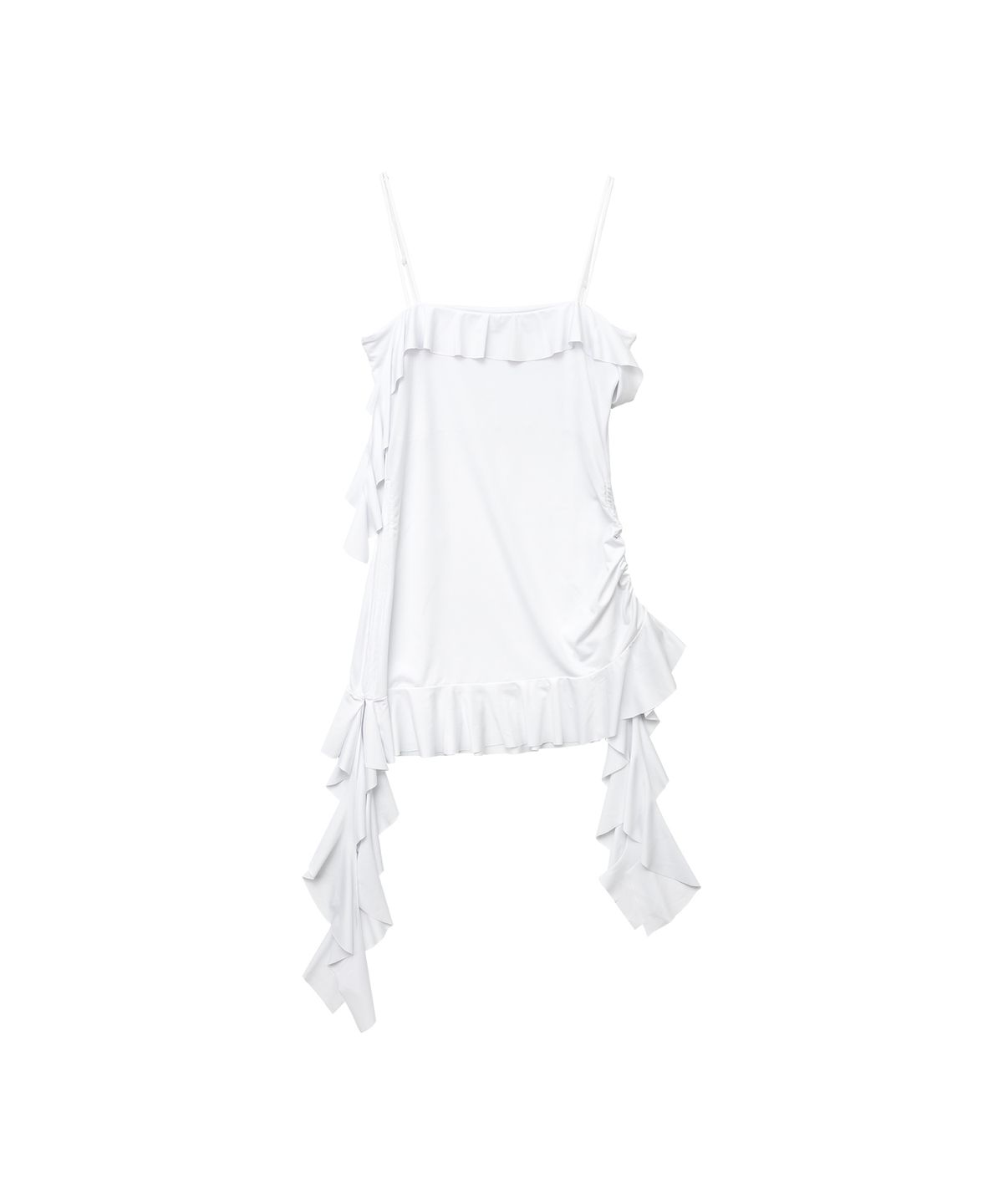 일리오(ILLIO) White solid ruffle drawstring top