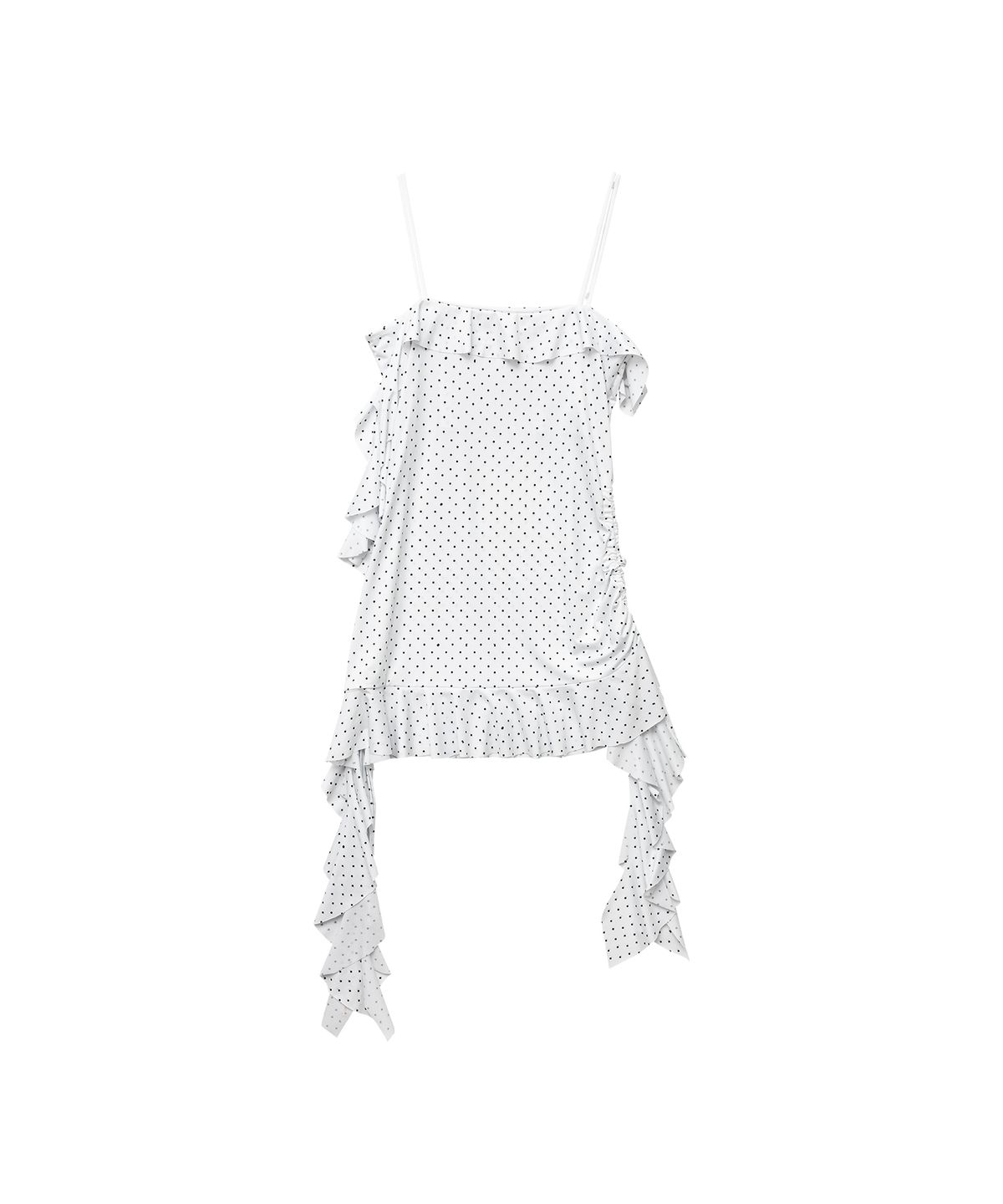 일리오(ILLIO) White dots ruffle drawstring top