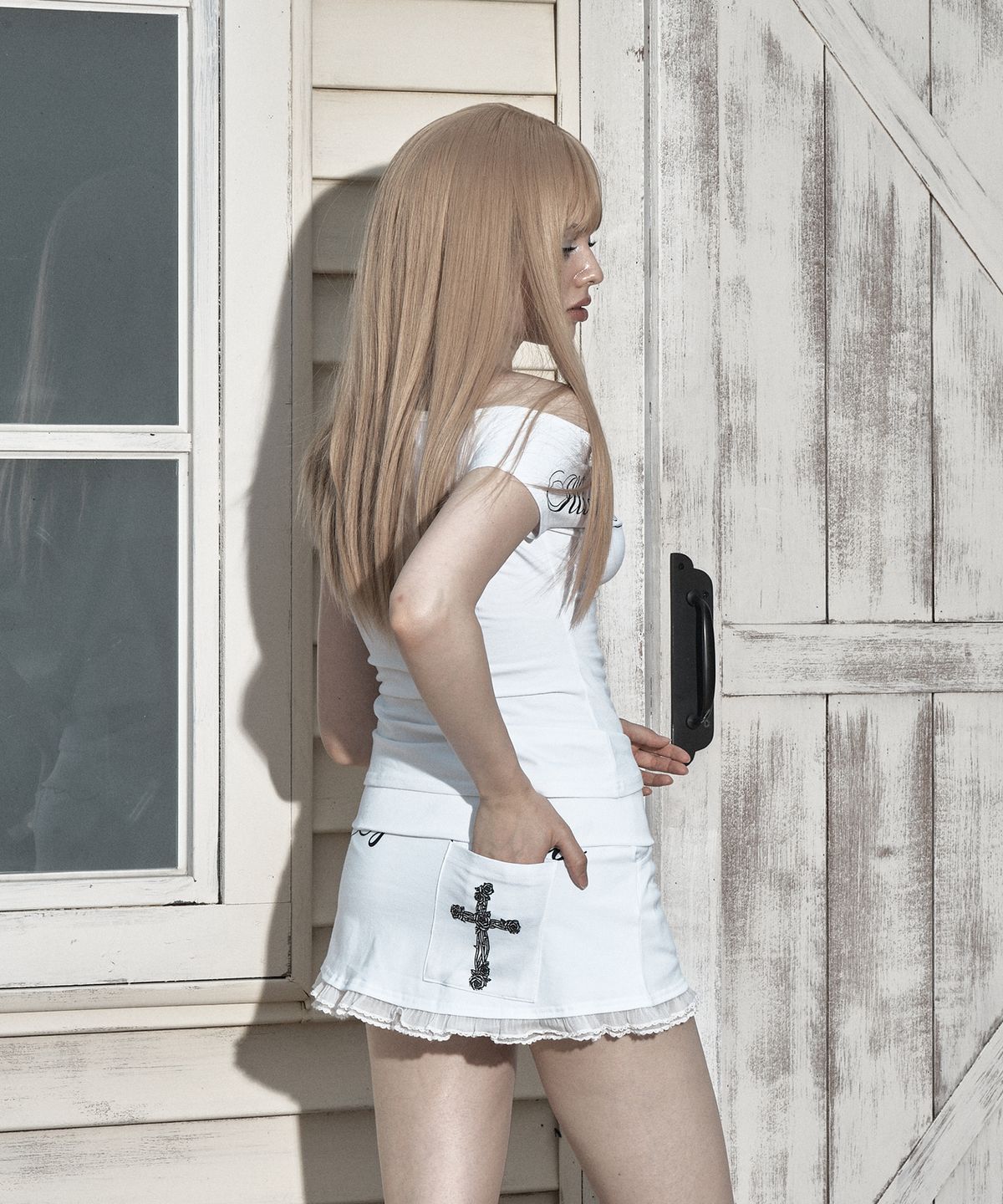 일리오(ILLIO) White Angel lace folded waist skirt