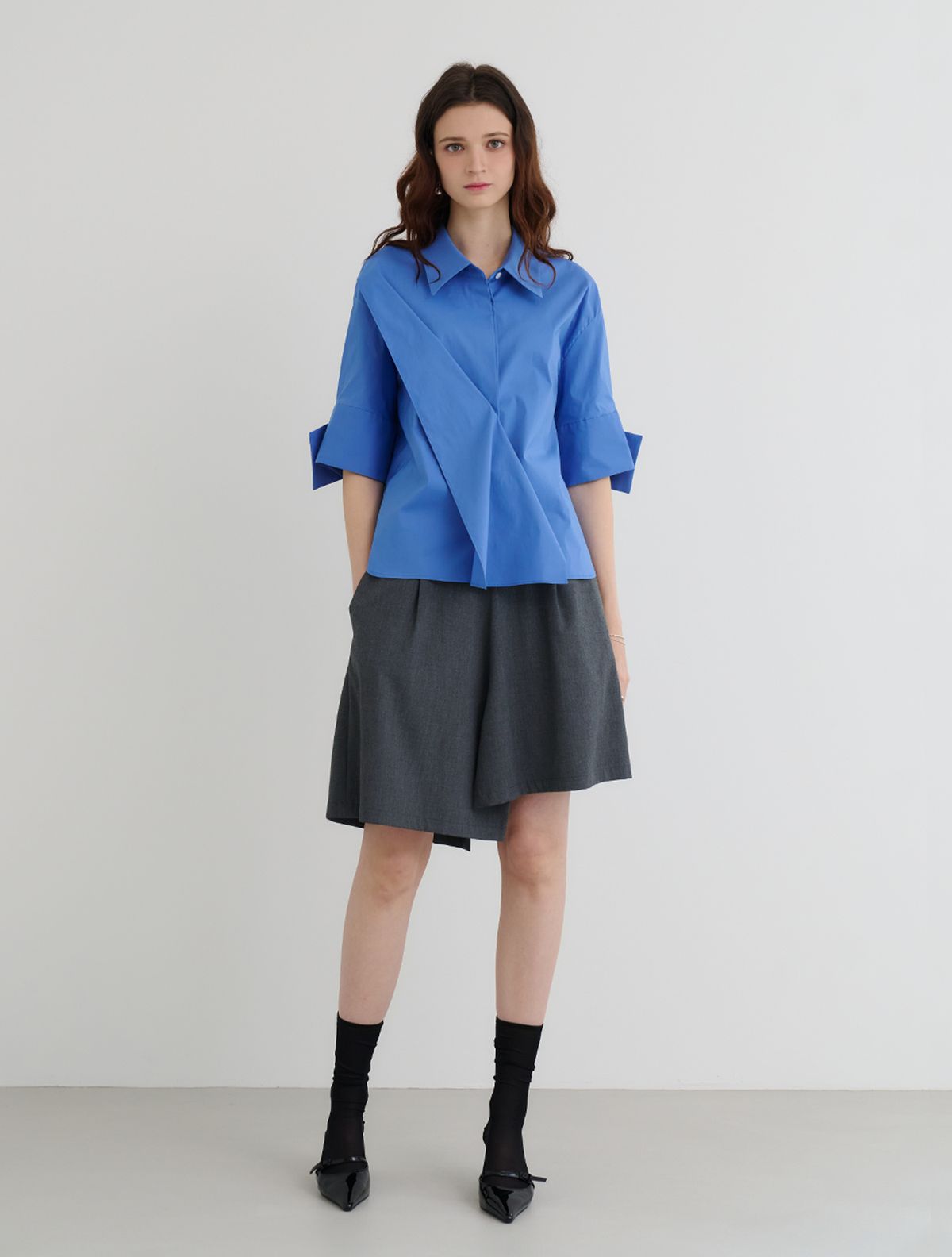 르이엘(LE YIEL) Overlap Shirt Blouse_Deep Blue 오버랩 셔츠 블라우스_딥 블루