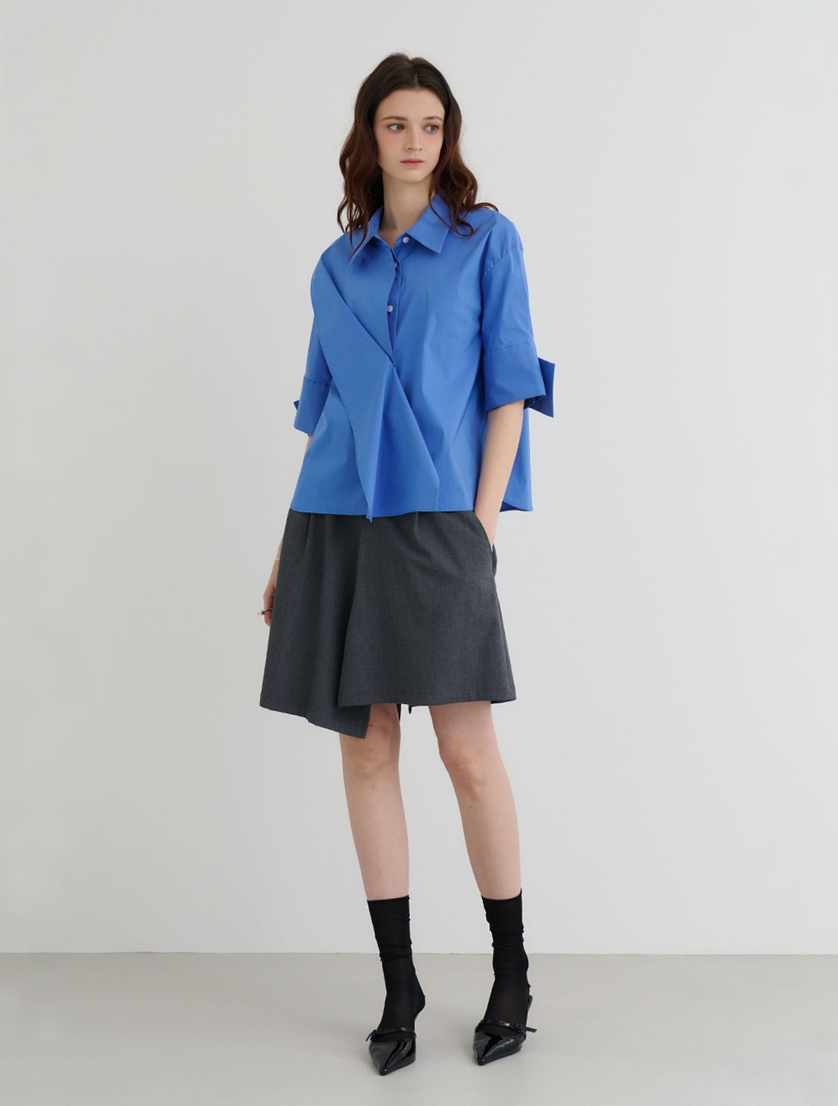 르이엘(LE YIEL) Overlap Shirt Blouse_Deep Blue 오버랩 셔츠 블라우스_딥 블루