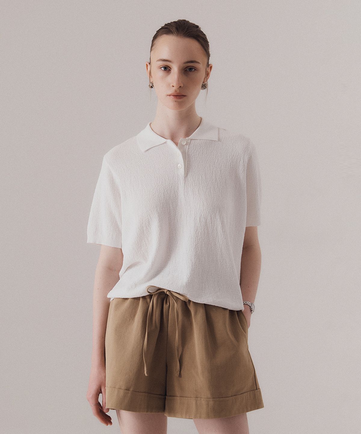 실른(SILN) Classy ripple knit polo (WHITE)