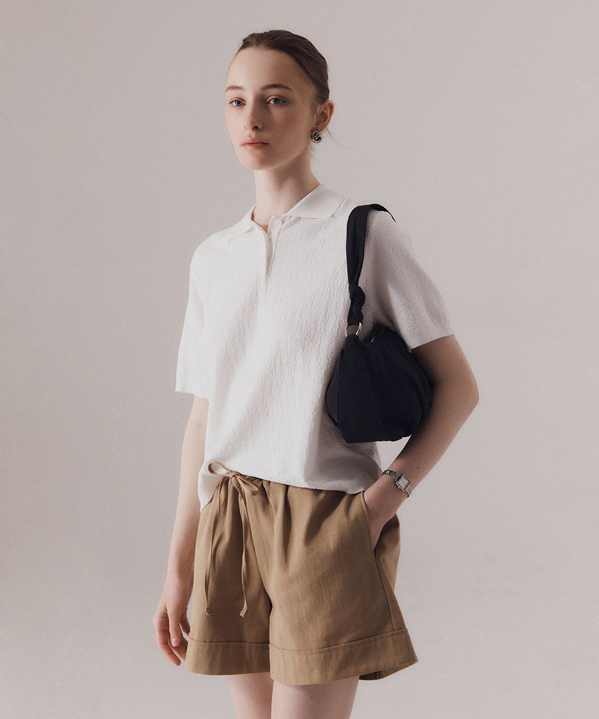 실른(SILN) Classy ripple knit polo (WHITE)