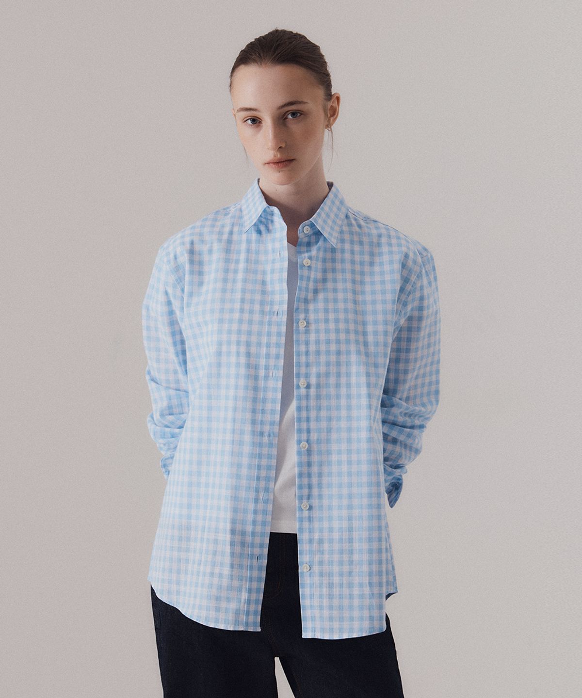 실른(SILN) Sheer cotton gingham breeze classic shirts (BLUE)
