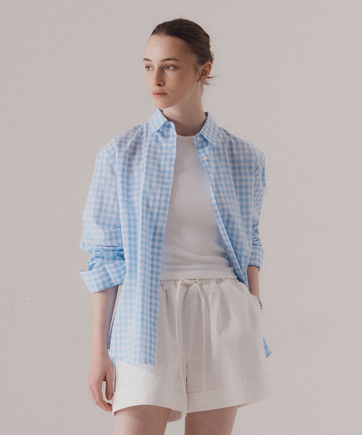 실른(SILN) Sheer cotton gingham breeze classic shirts (BLUE)