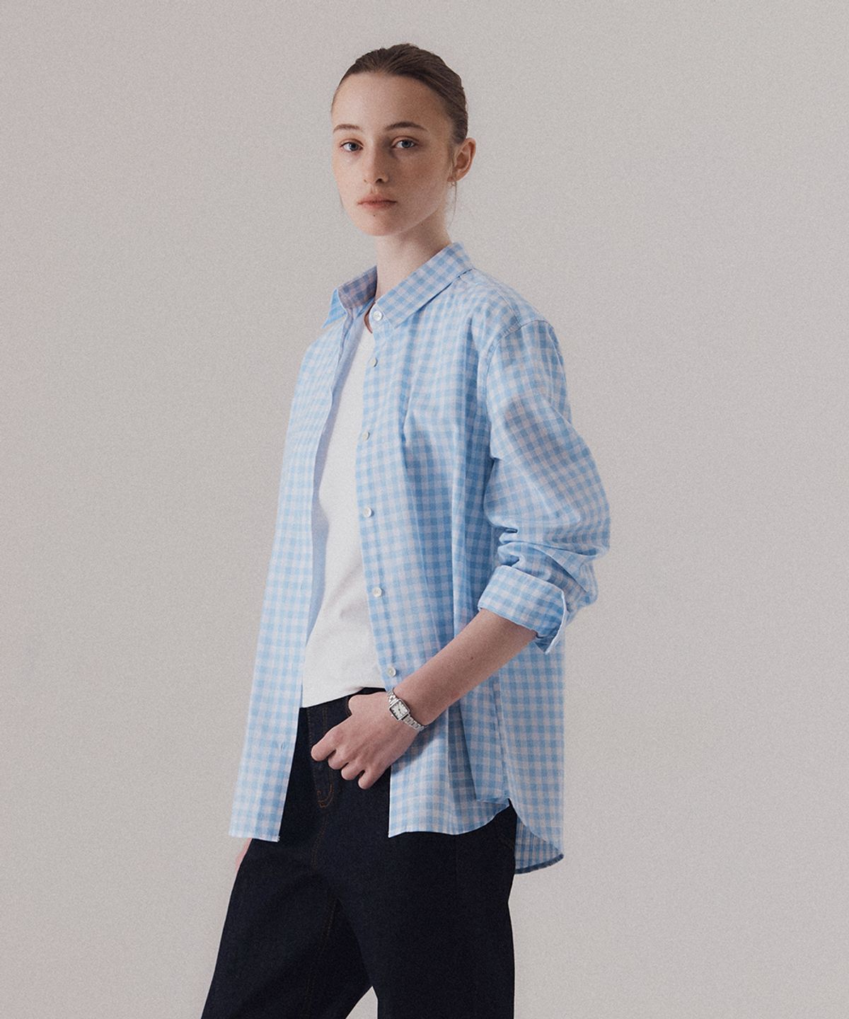 실른(SILN) Sheer cotton gingham breeze classic shirts (BLUE)