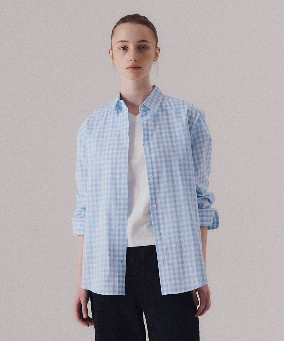 실른(SILN) Sheer cotton gingham breeze classic shirts (BLUE)