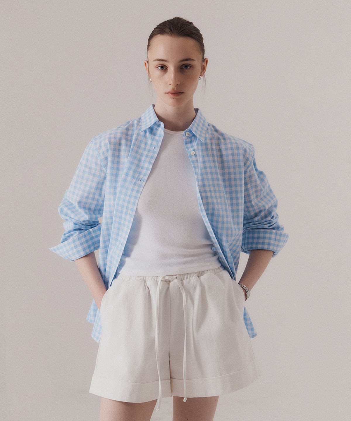 실른(SILN) Sheer cotton gingham breeze classic shirts (BLUE)