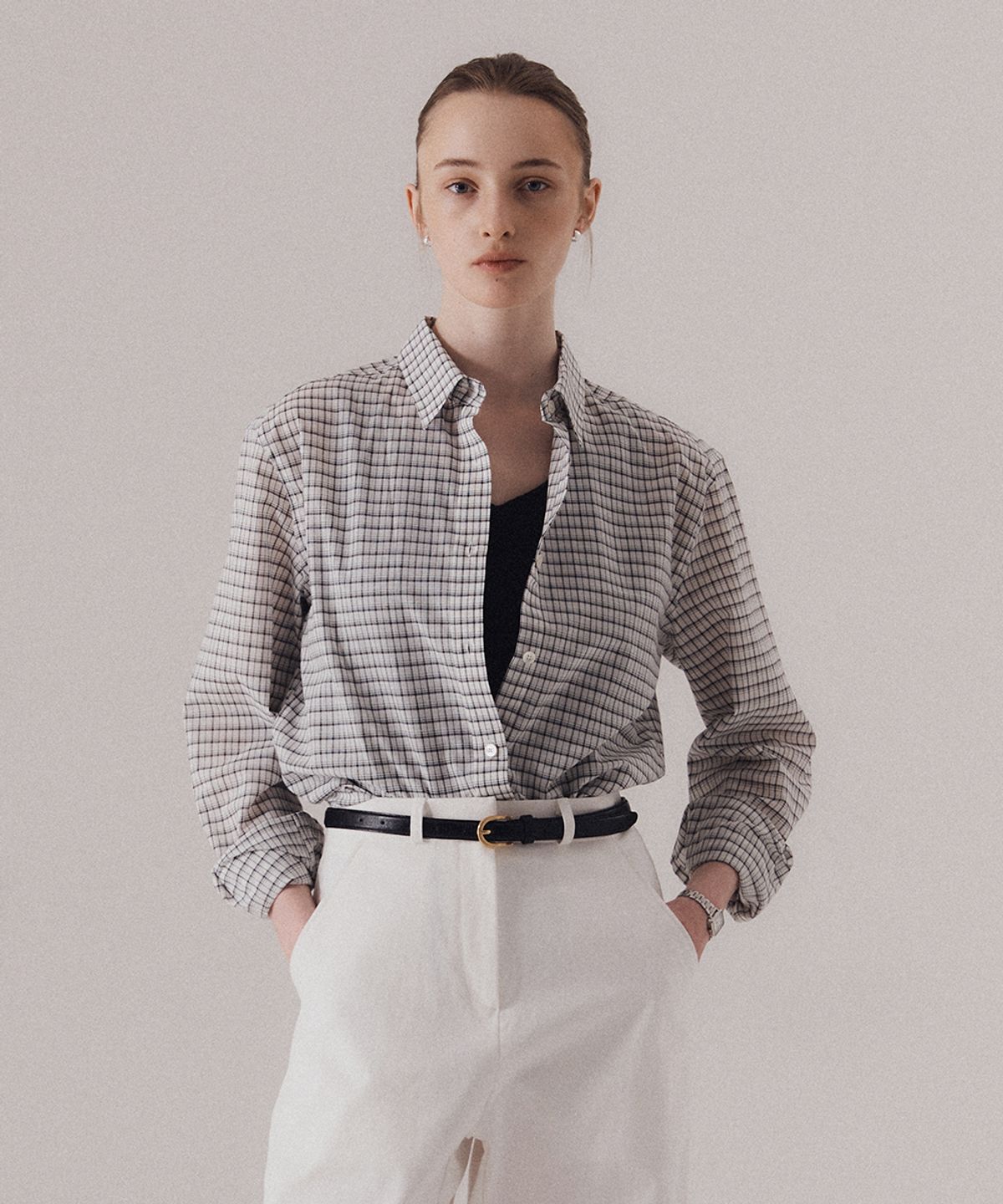 실른(SILN) Sheer cotton heritage check breeze classic shirts (BLACK)