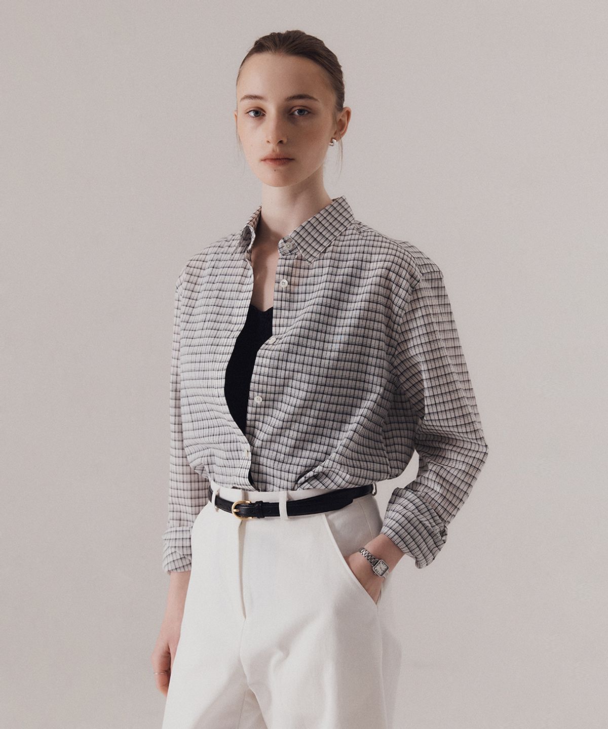 실른(SILN) Sheer cotton heritage check breeze classic shirts (BLACK)