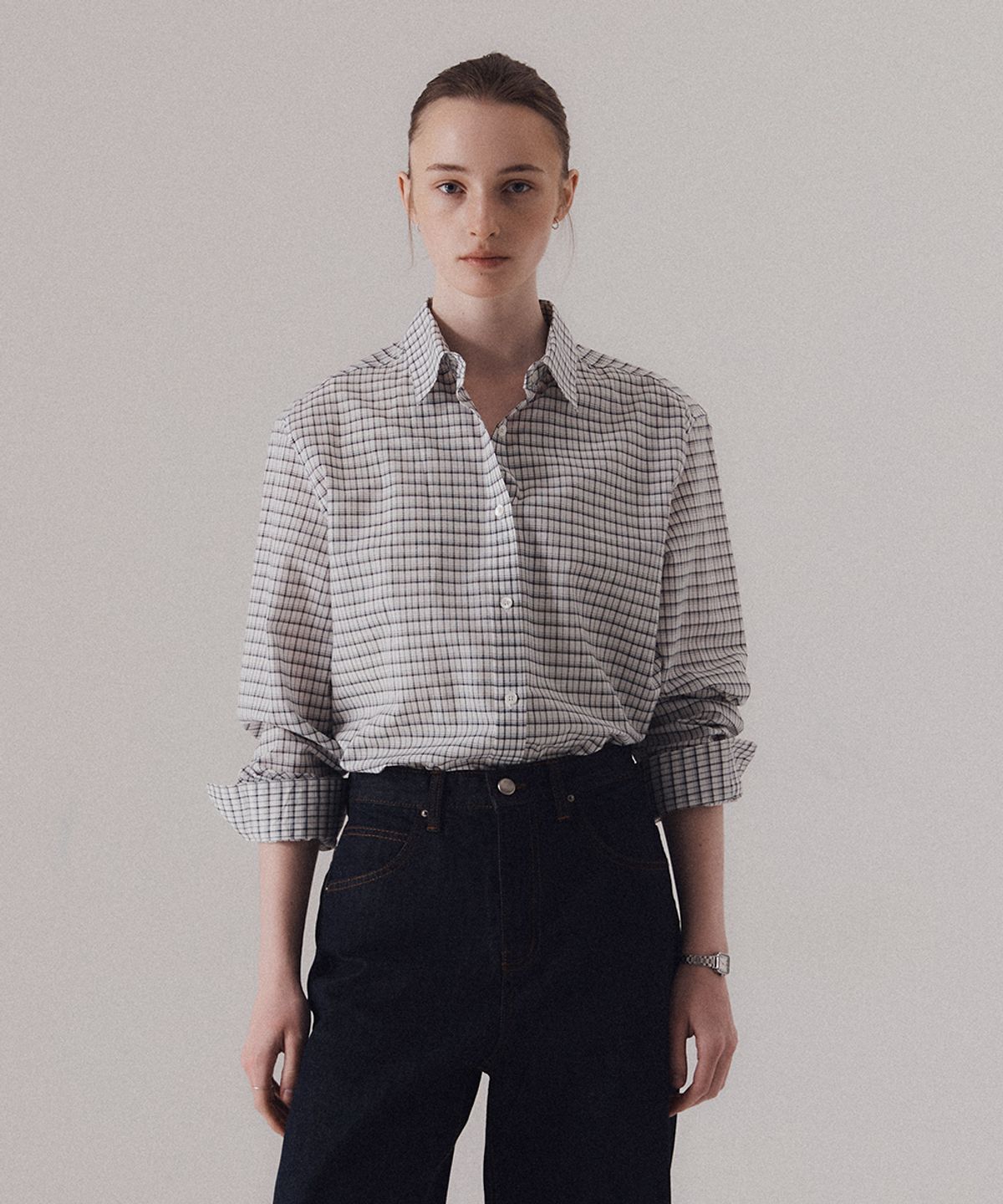실른(SILN) Sheer cotton heritage check breeze classic shirts (BLACK)