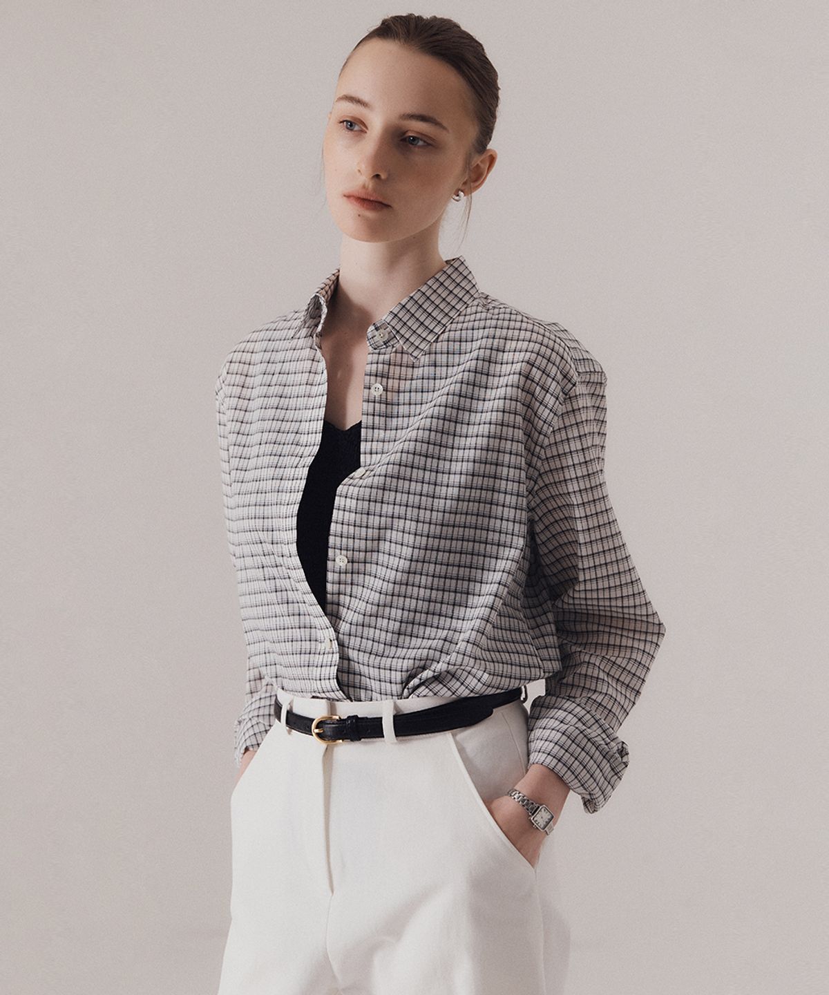실른(SILN) Sheer cotton heritage check breeze classic shirts (BLACK)