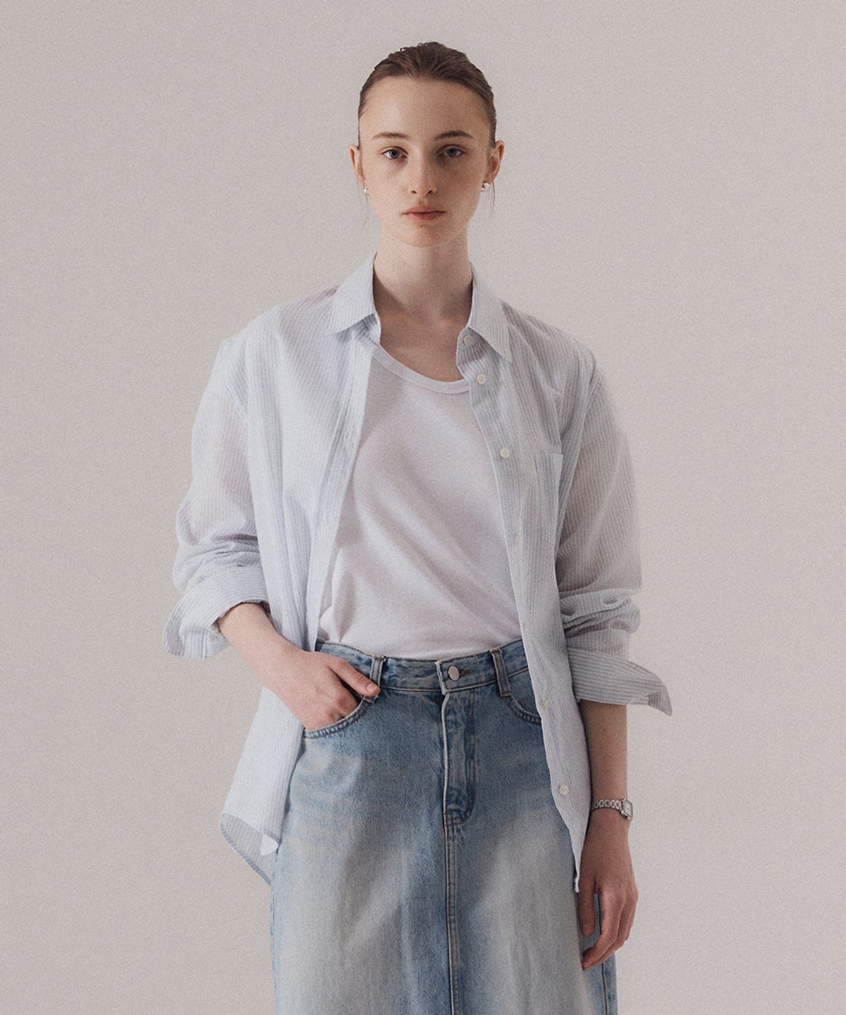 실른(SILN) Sheer cotton stripe classic shirts (MINT)