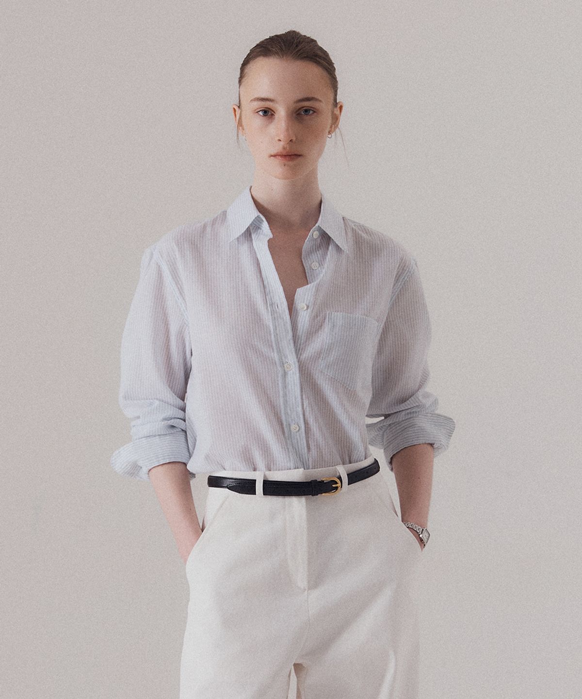 실른(SILN) Sheer cotton stripe classic shirts (MINT)