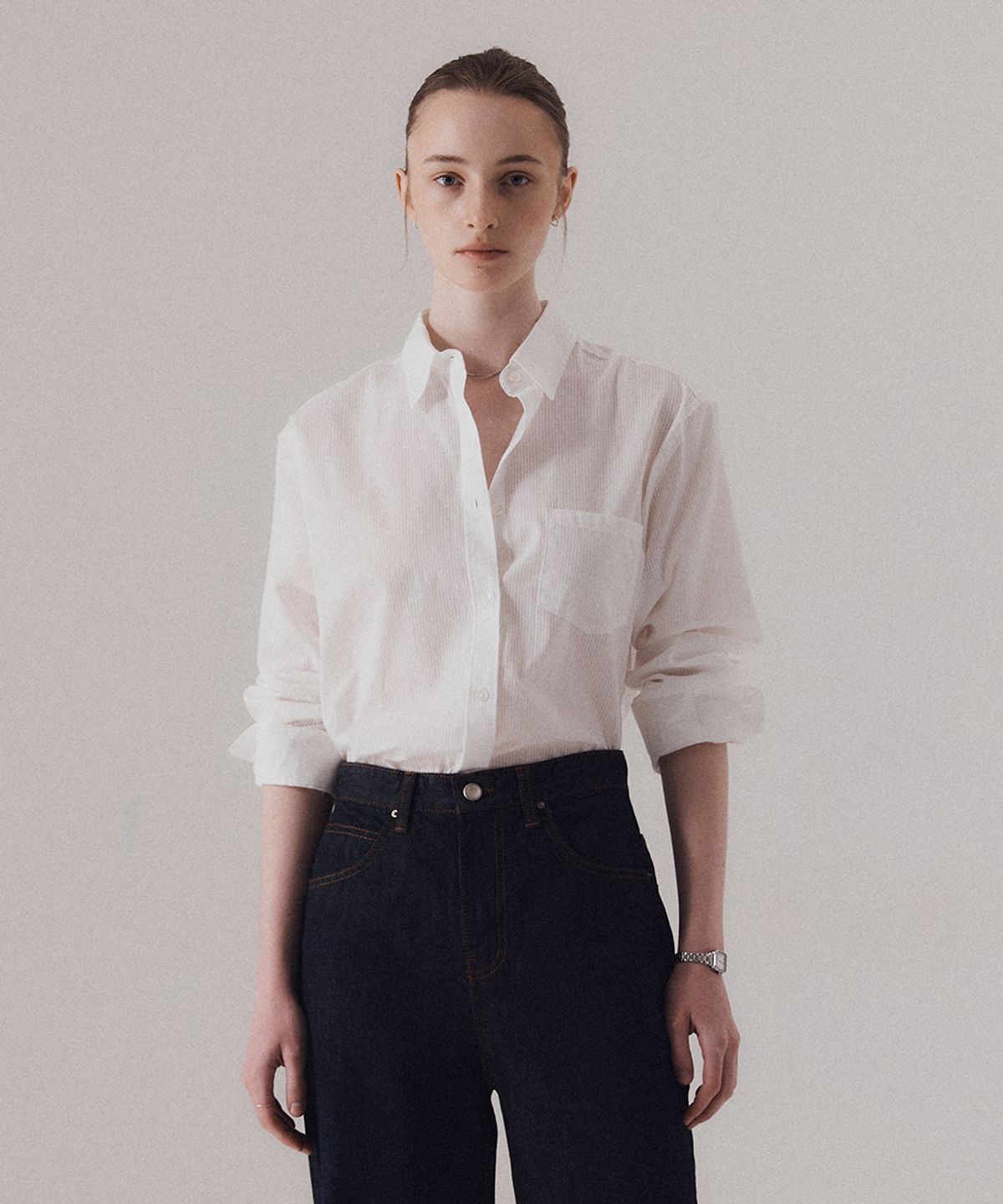 실른(SILN) Sheer cotton stripe classic shirts (WHITE)