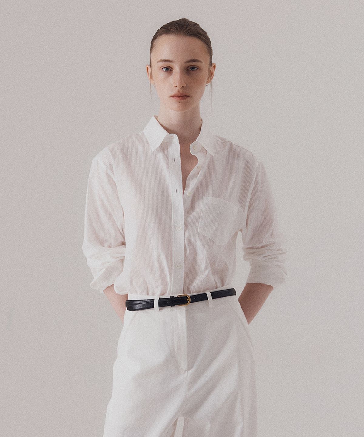 실른(SILN) Sheer cotton stripe classic shirts (WHITE)