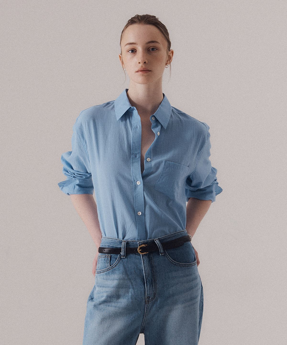 실른(SILN) Voile sheer cotton classic shirts (BLUE)