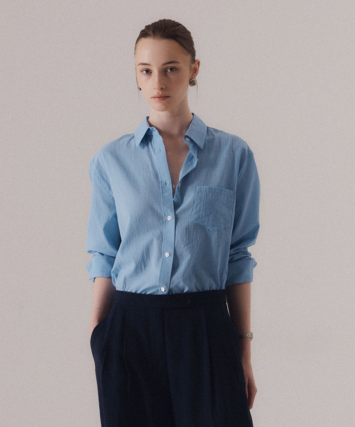 실른(SILN) Voile sheer cotton classic shirts (BLUE)