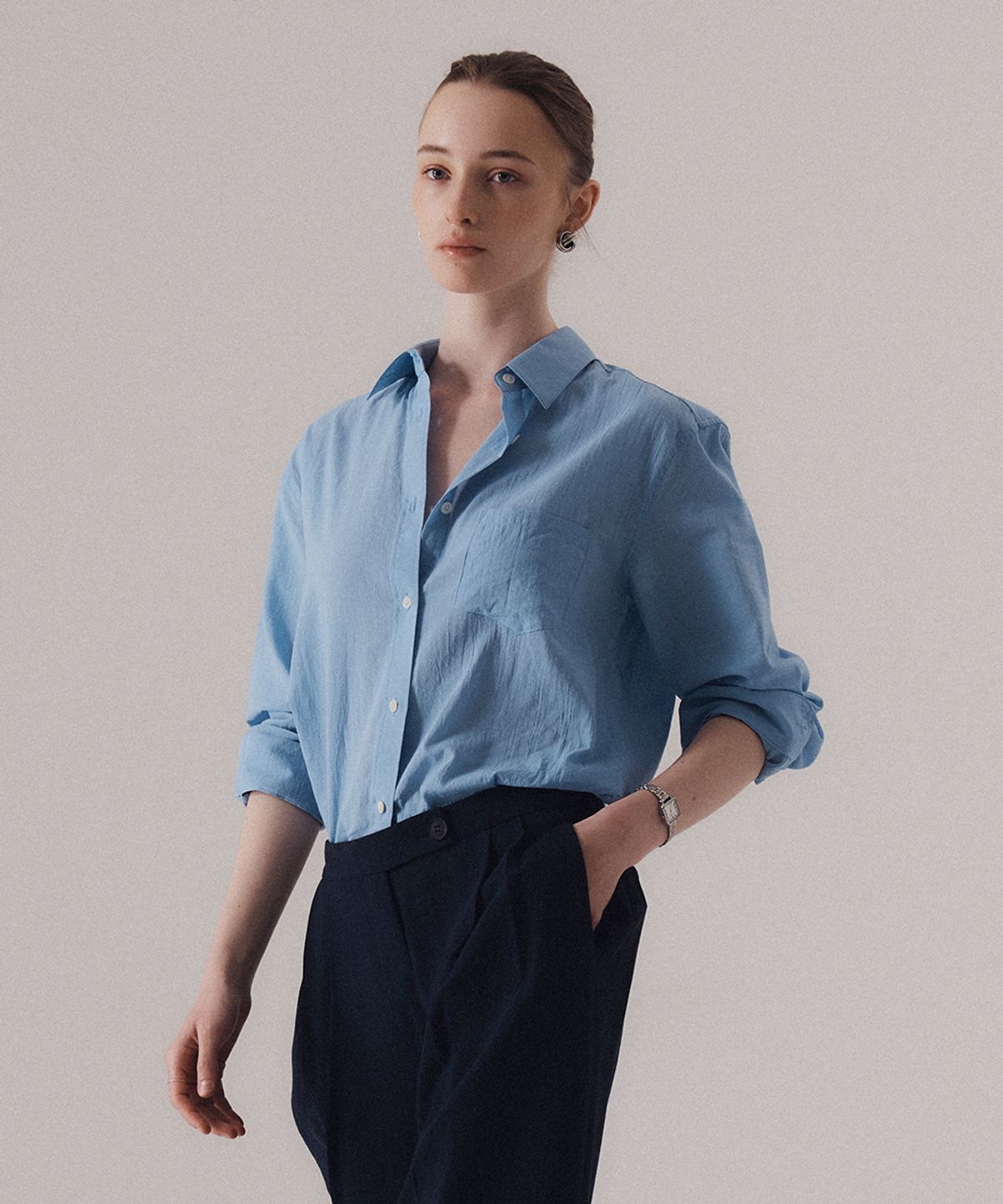 실른(SILN) Voile sheer cotton classic shirts (BLUE)