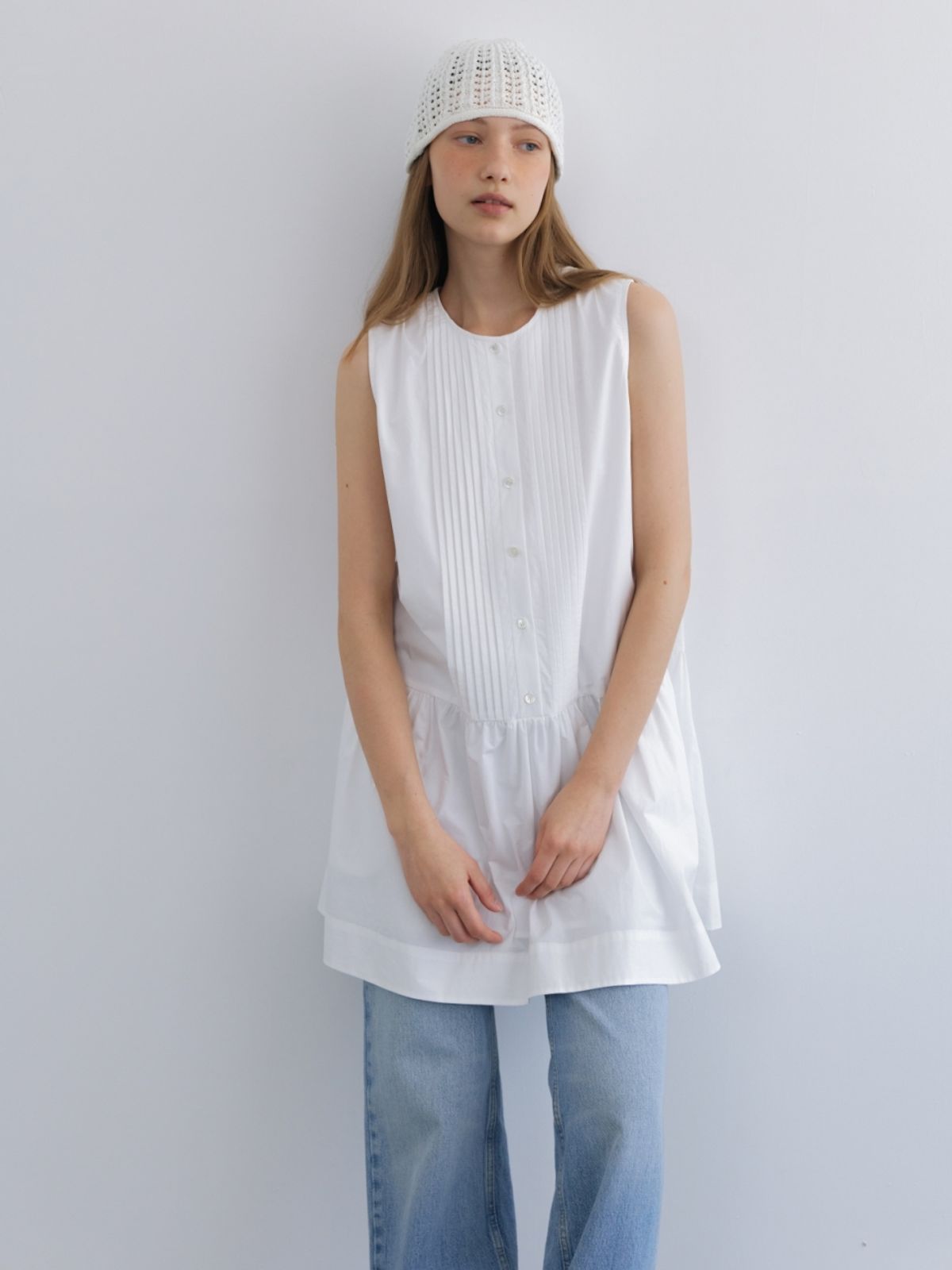 어나우트(UNNOUT) PINTUCK SHIRT DRESS WHITE