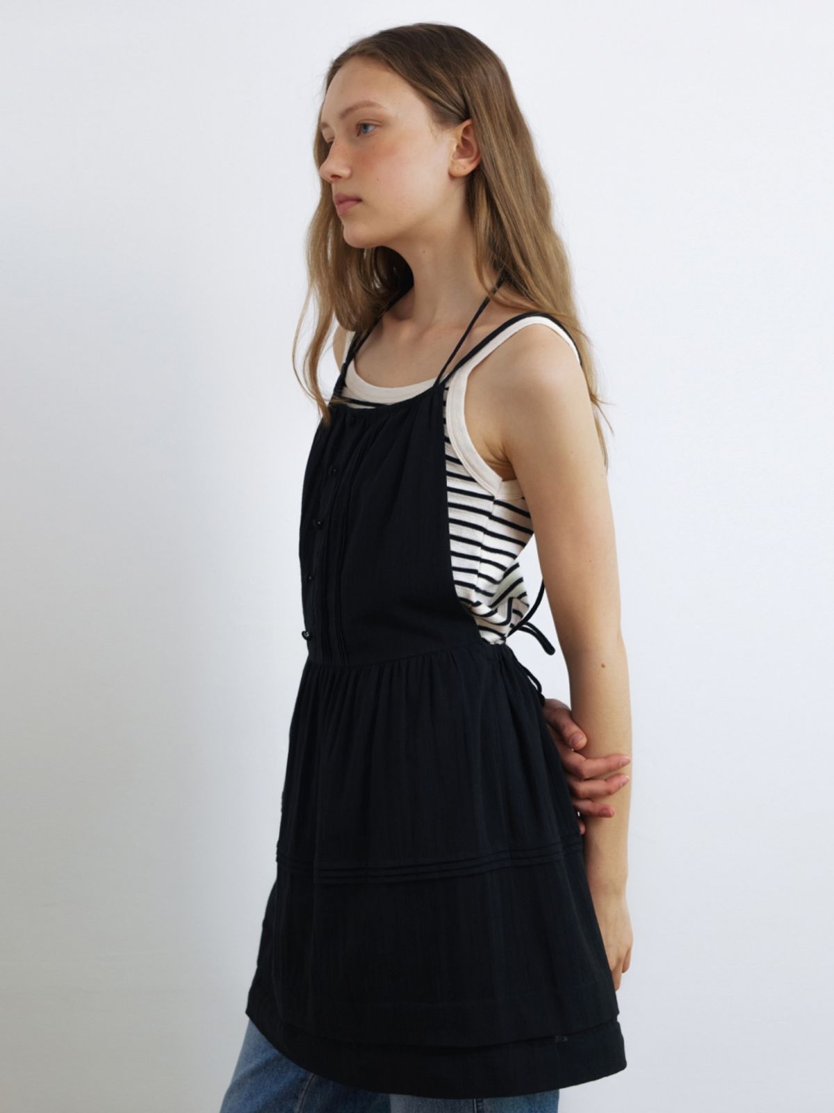 어나우트(UNNOUT) DETACHABLE COTTON MAXI DRESS BLACK
