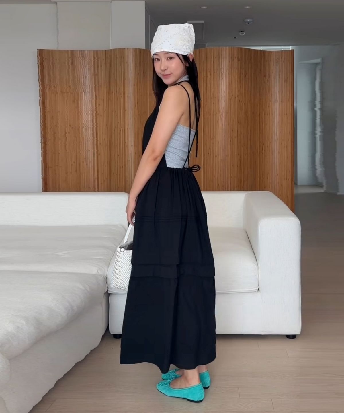 어나우트(UNNOUT) DETACHABLE COTTON MAXI DRESS BLACK