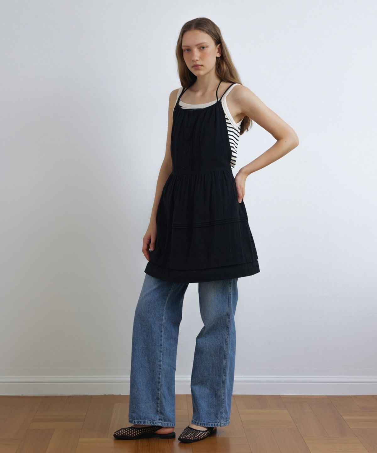 어나우트(UNNOUT) DETACHABLE COTTON MAXI DRESS BLACK
