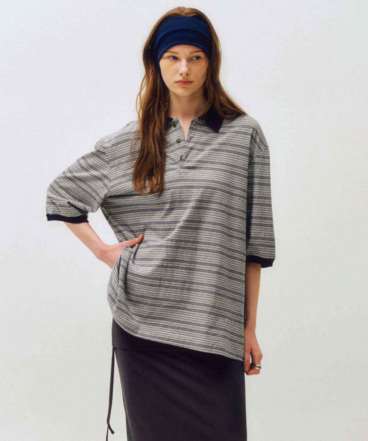 씨타(CITTA) Comfort Double Stripe Collar Polo T-shirt_CTT383(Grey)