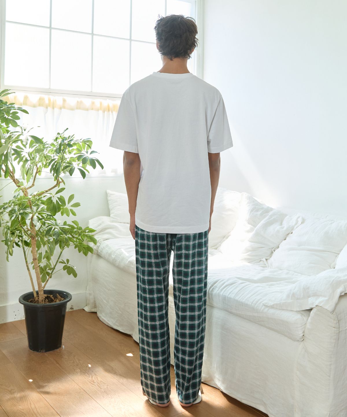 댑(DAB) 그린체크 코튼블랜드 9부 잠옷바지 공용