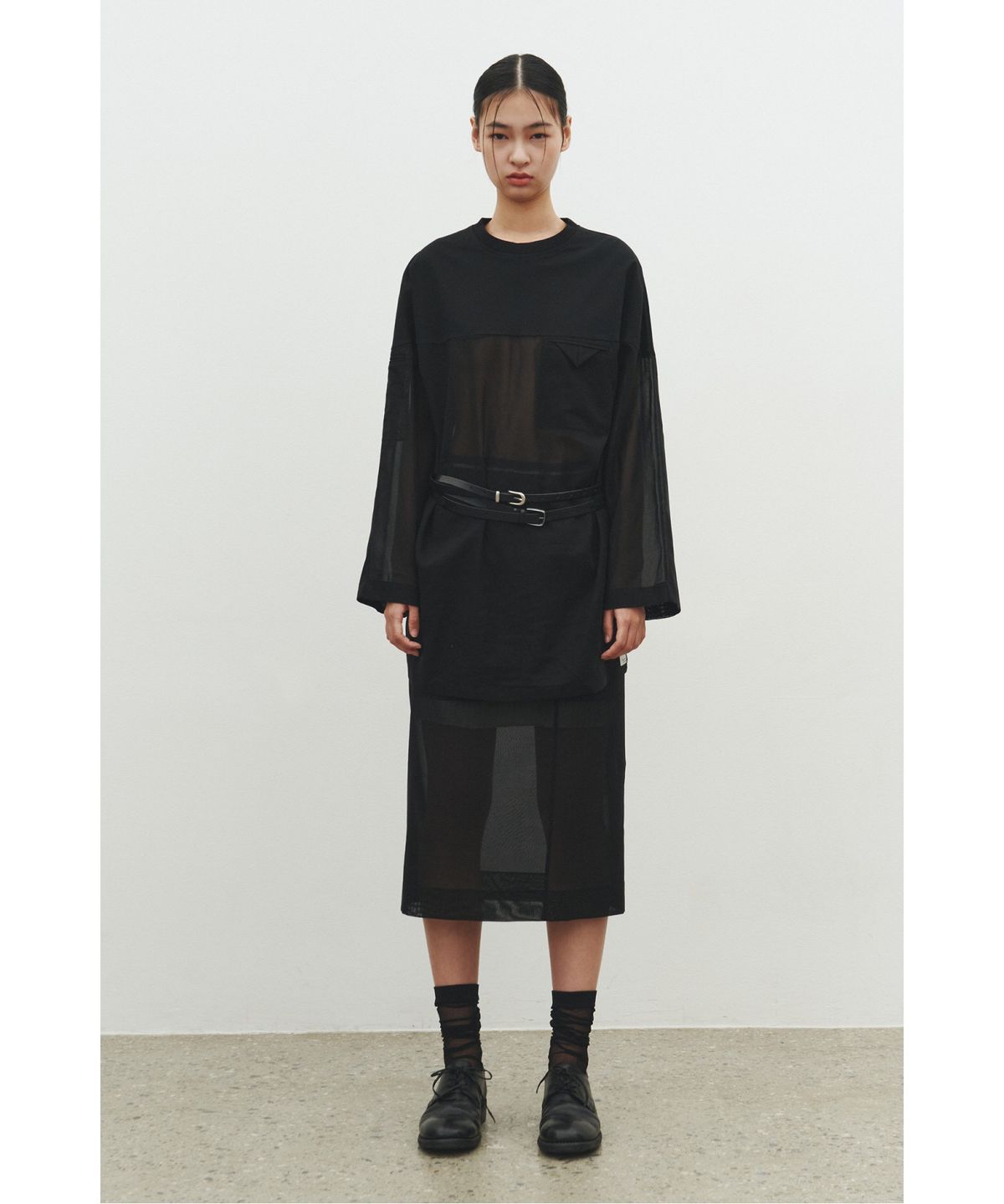 래코드(RECODE) Layered Lining Sheer Skirt_RQKAS25542BKX