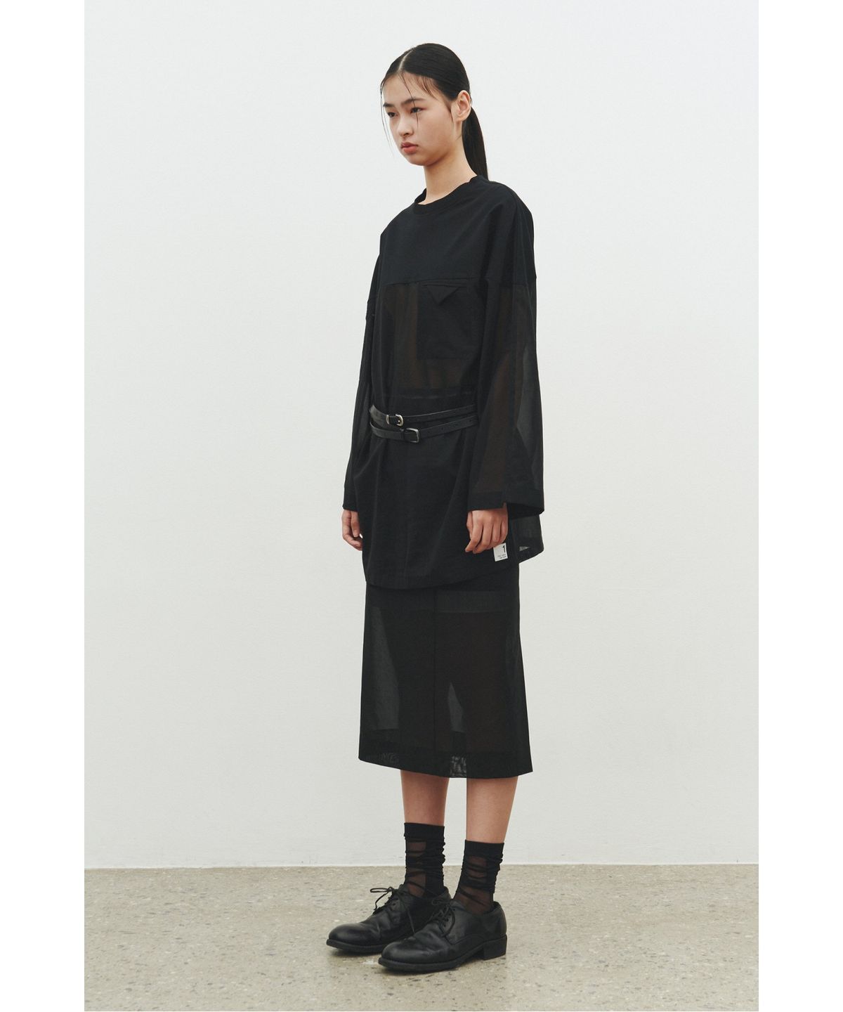 래코드(RECODE) Layered Lining Sheer Skirt_RQKAS25542BKX