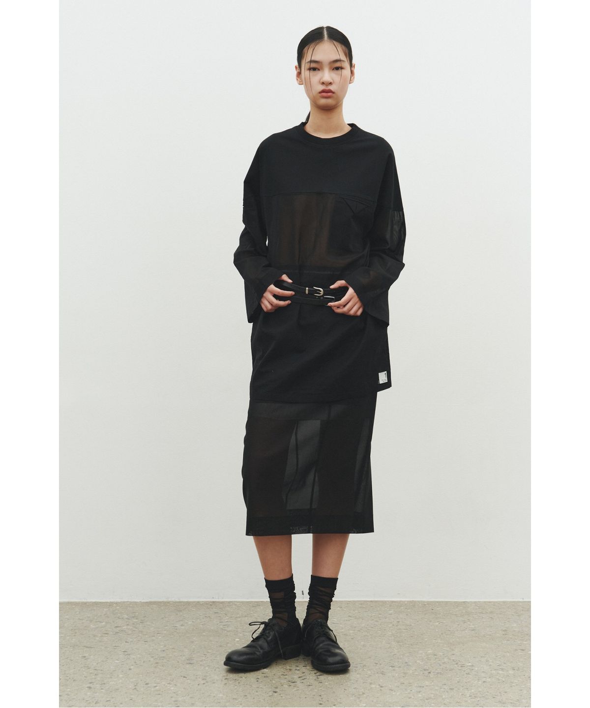 래코드(RECODE) Layered Lining Sheer Skirt_RQKAS25542BKX