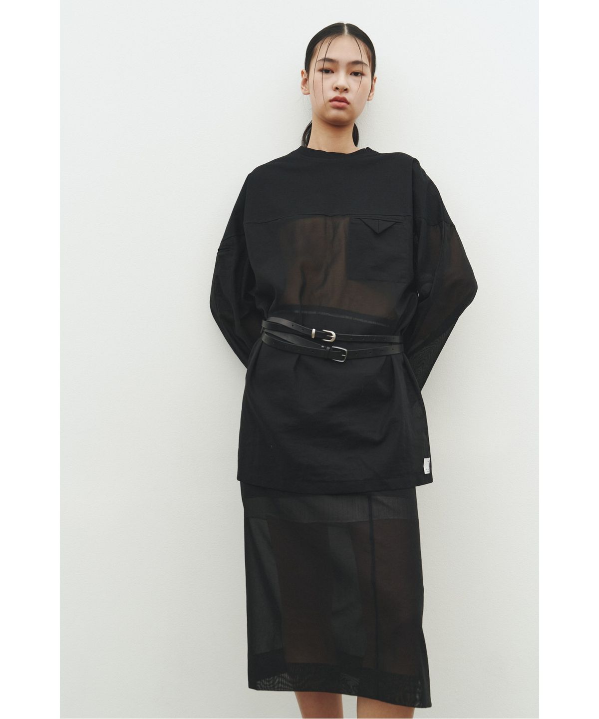 래코드(RECODE) Layered Lining Sheer Skirt_RQKAS25542BKX