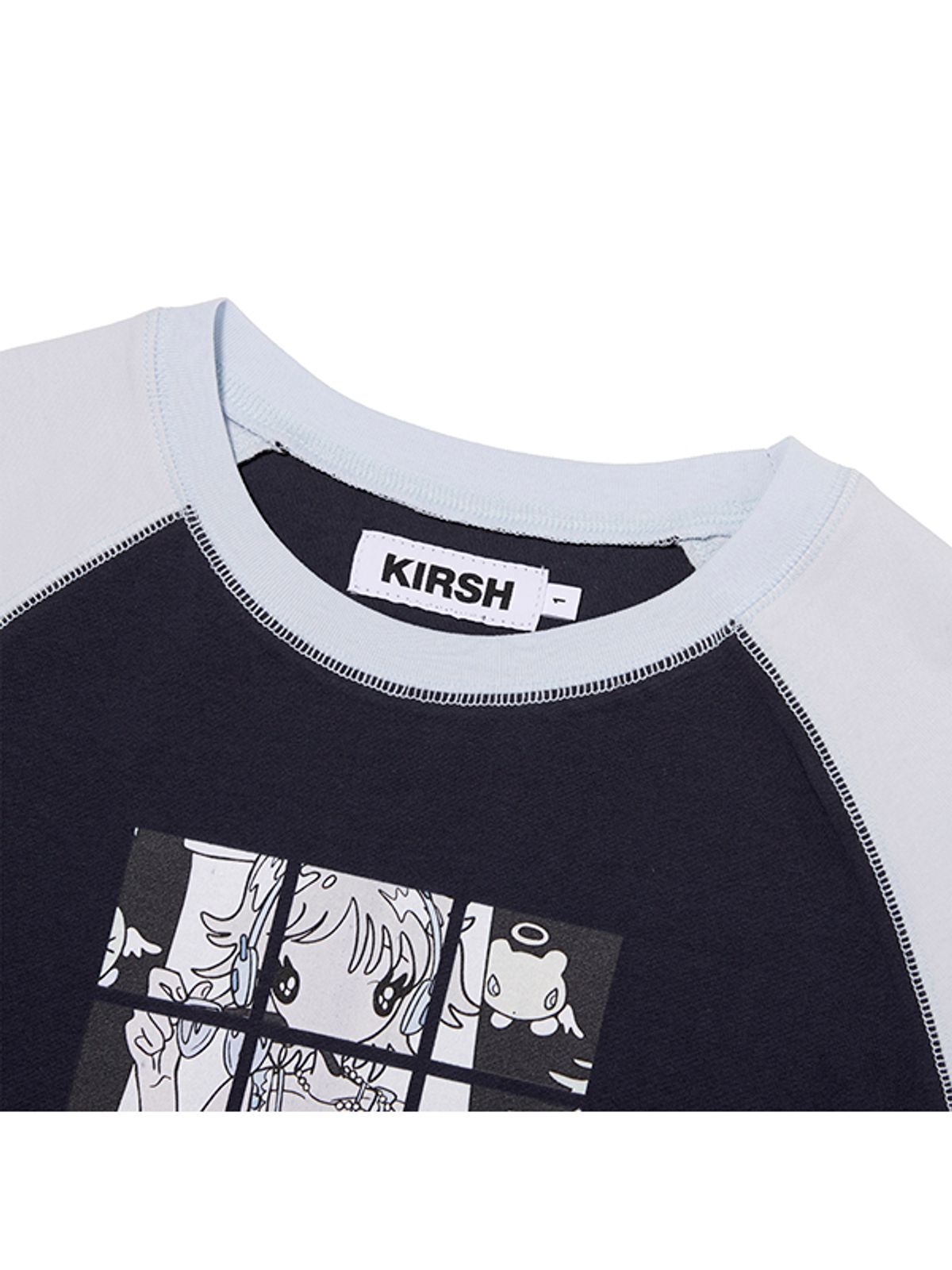 키르시(KIRSH) 키르시 X 썬원버드 세미 크롭 래글런 티셔츠 [다크 네이비]