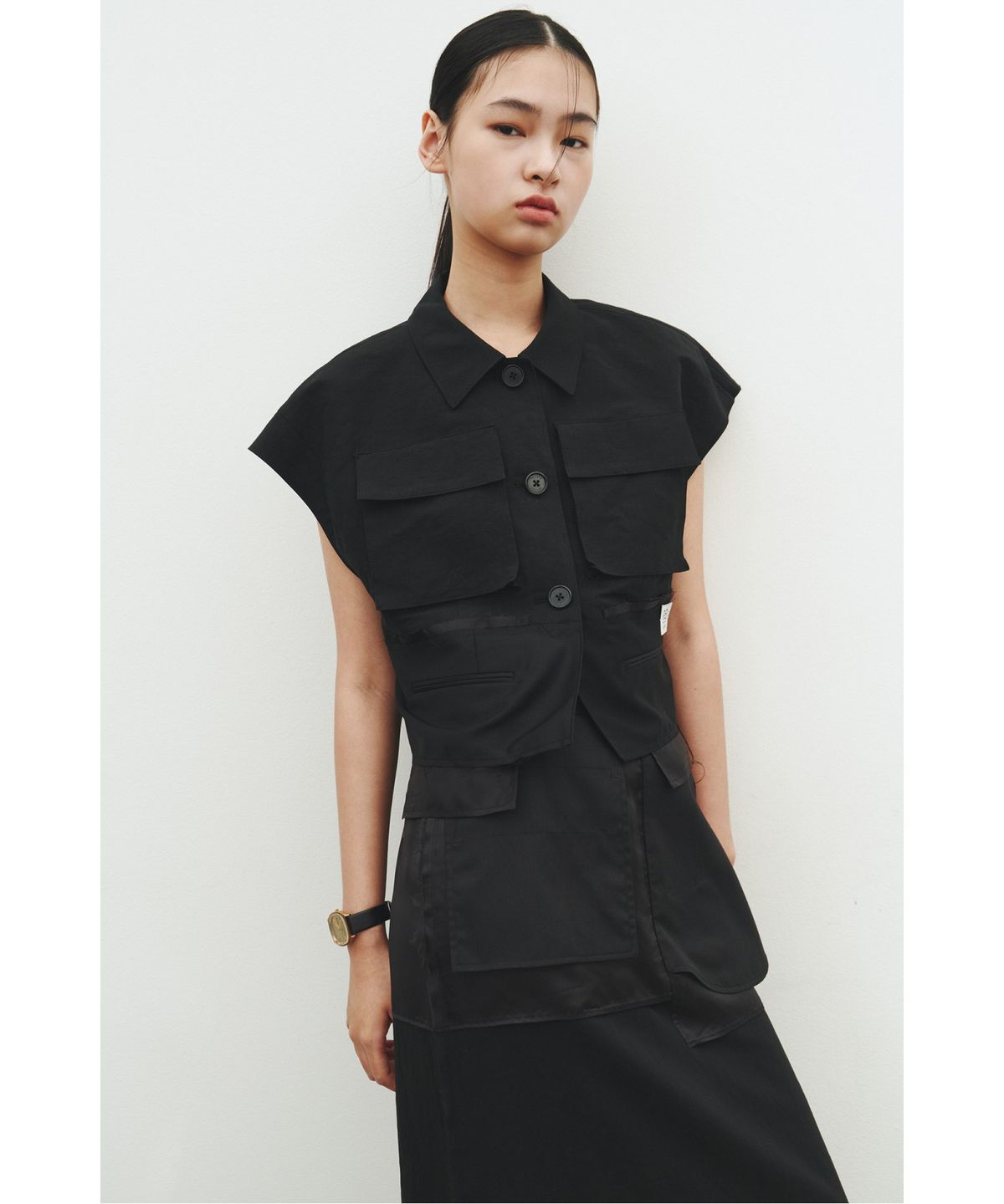 래코드(RECODE) Layered Pocket Vest_RQVAM25580BKX
