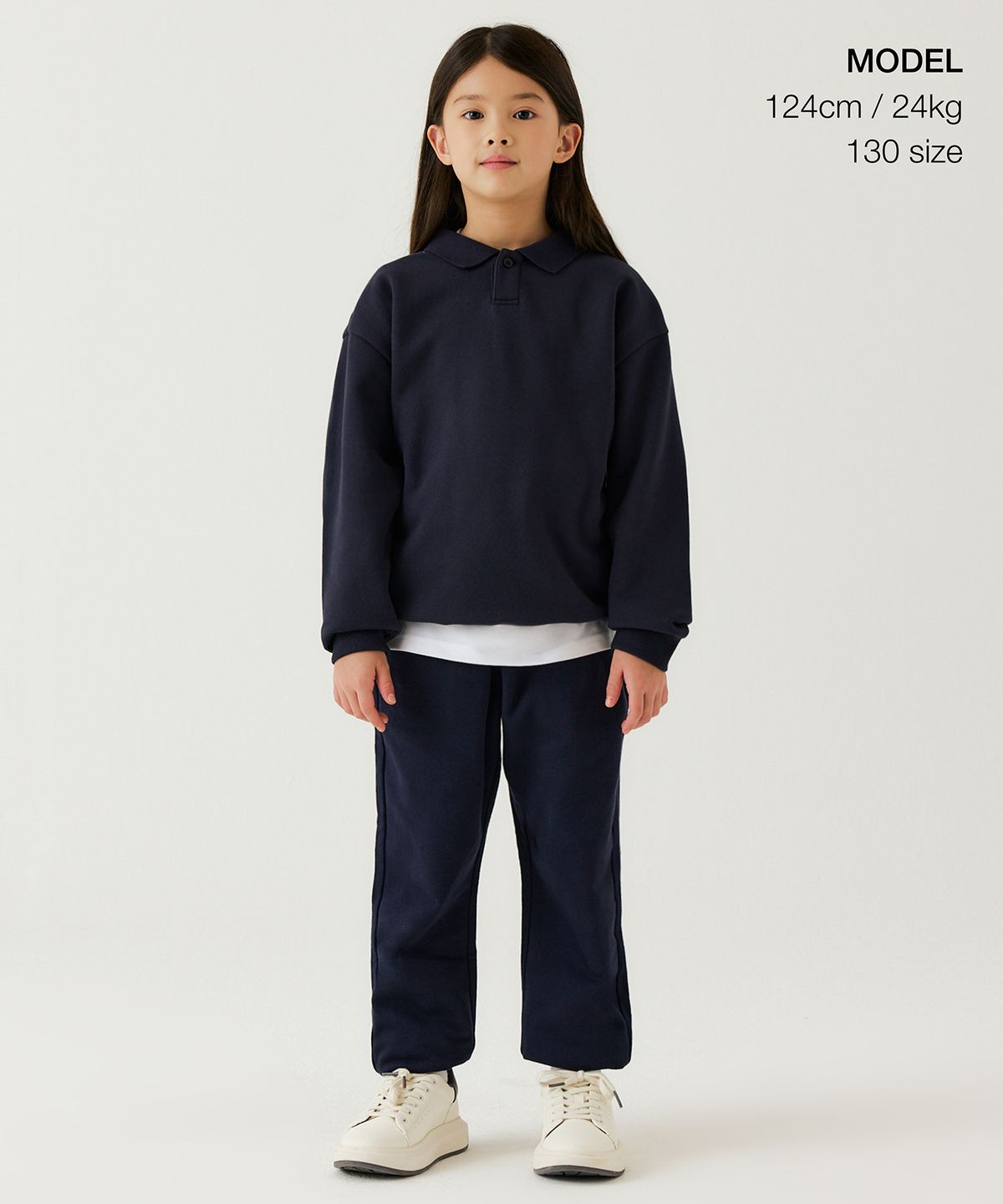 무신사 스탠다드 키즈(MUSINSA STANDARD KIDS) 기모 오버사이즈 칼라드 스웨트셔츠 [네이비]