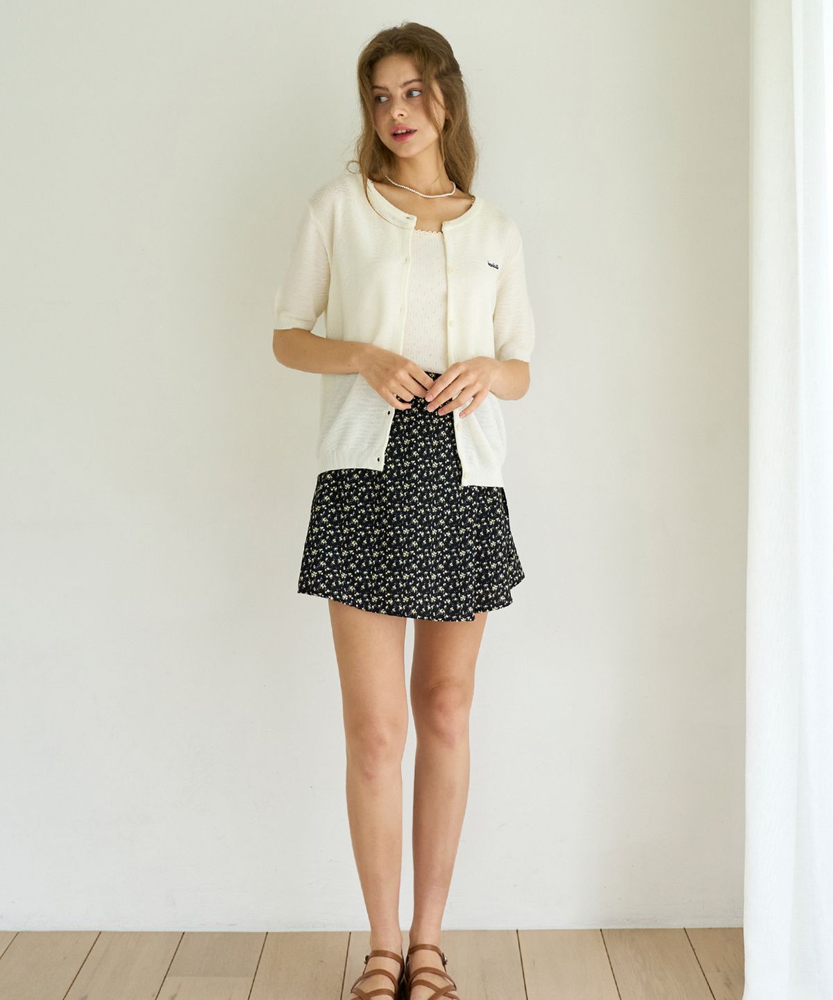 슬로우롤리(SLOWLOLLI) Embroidery summer knit cardigan_4 Colors